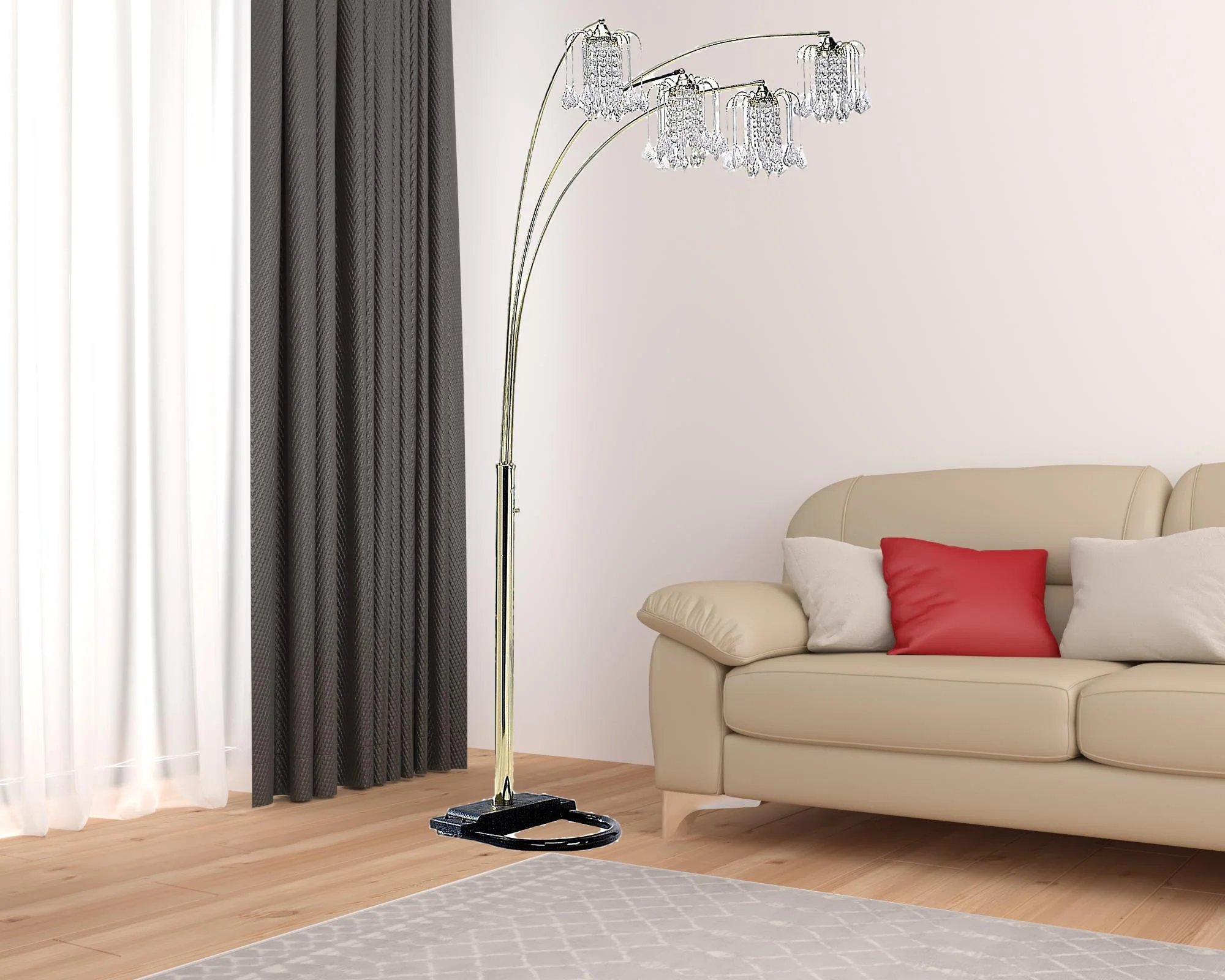 Gold Four Light Tree Floor Lamp With Clear Glass Novelty Shade By Homeroots - Image 3