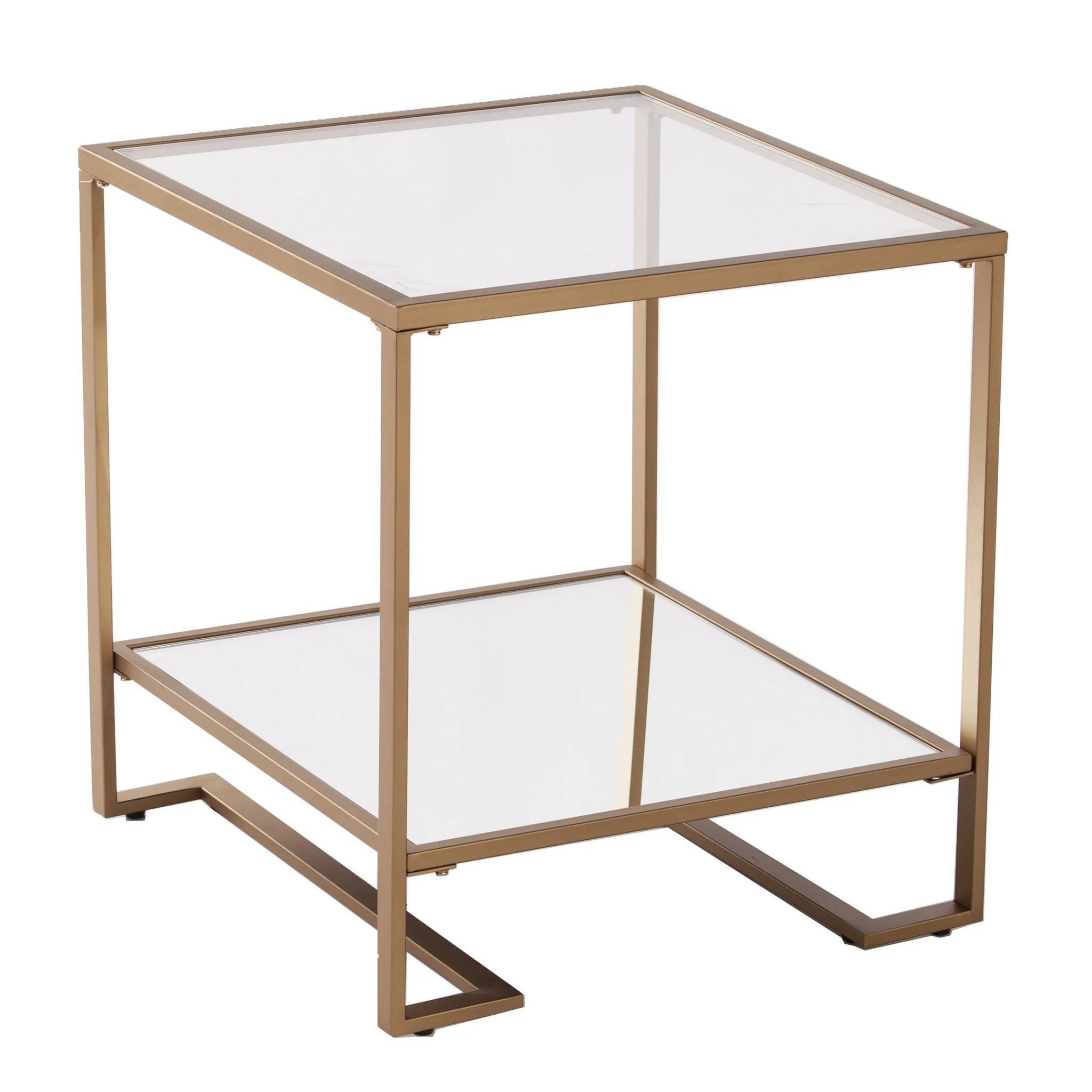 Gold Glass And Iron Square Mirrored End Table With Shelf By Homeroots