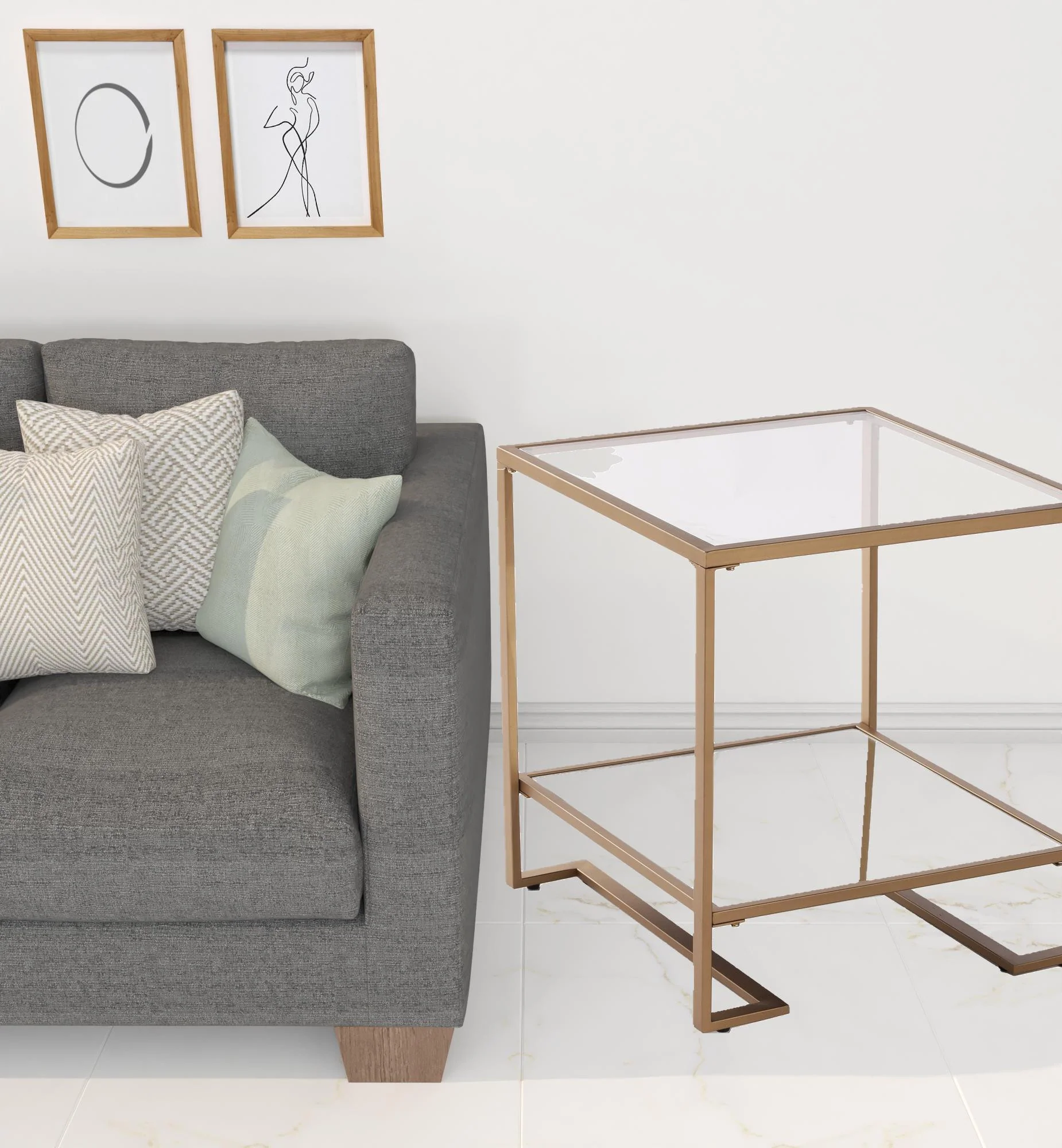 Gold Glass And Iron Square Mirrored End Table With Shelf By Homeroots - Image 5
