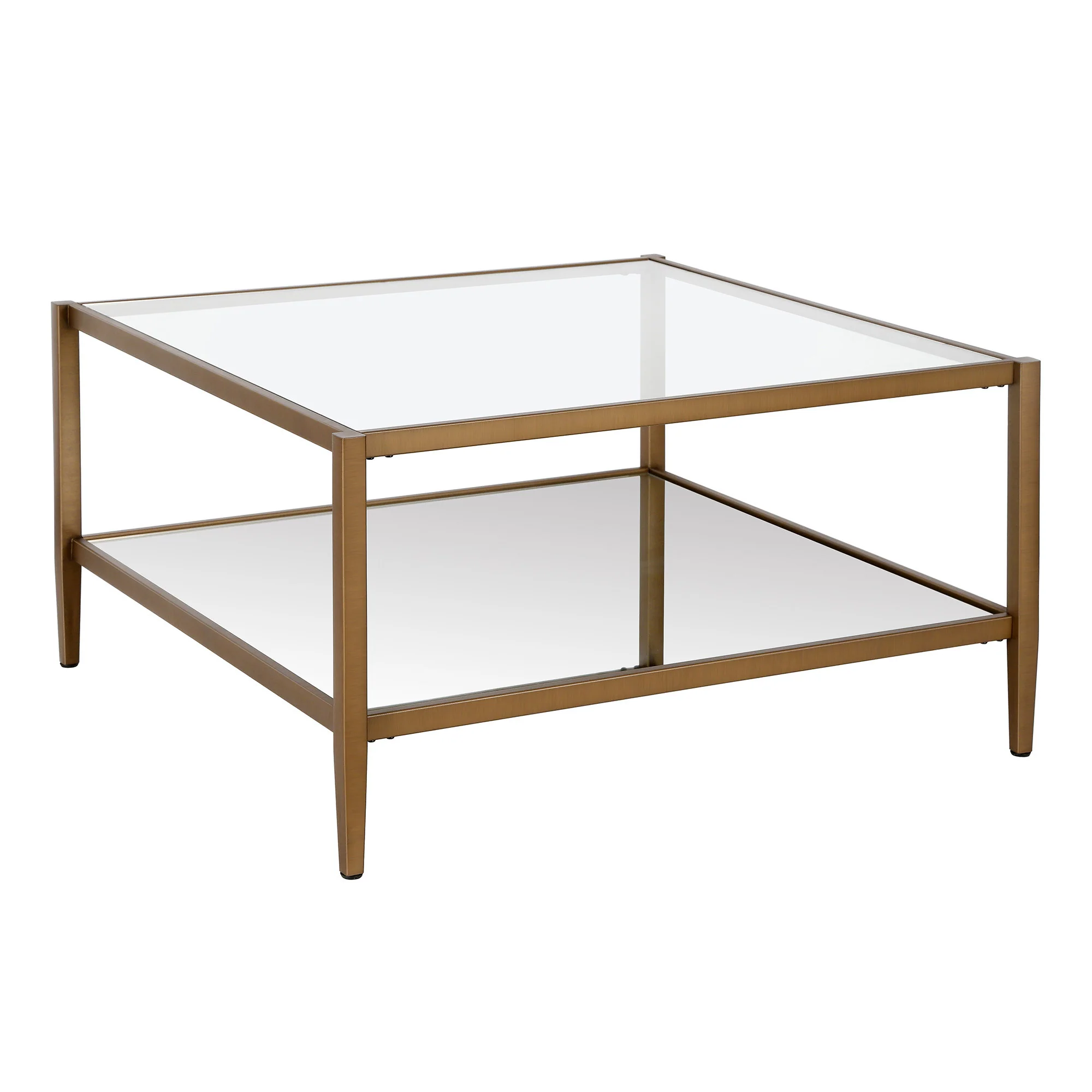 Gold Glass And Steel Square Coffee Table With Shelf By Homeroots