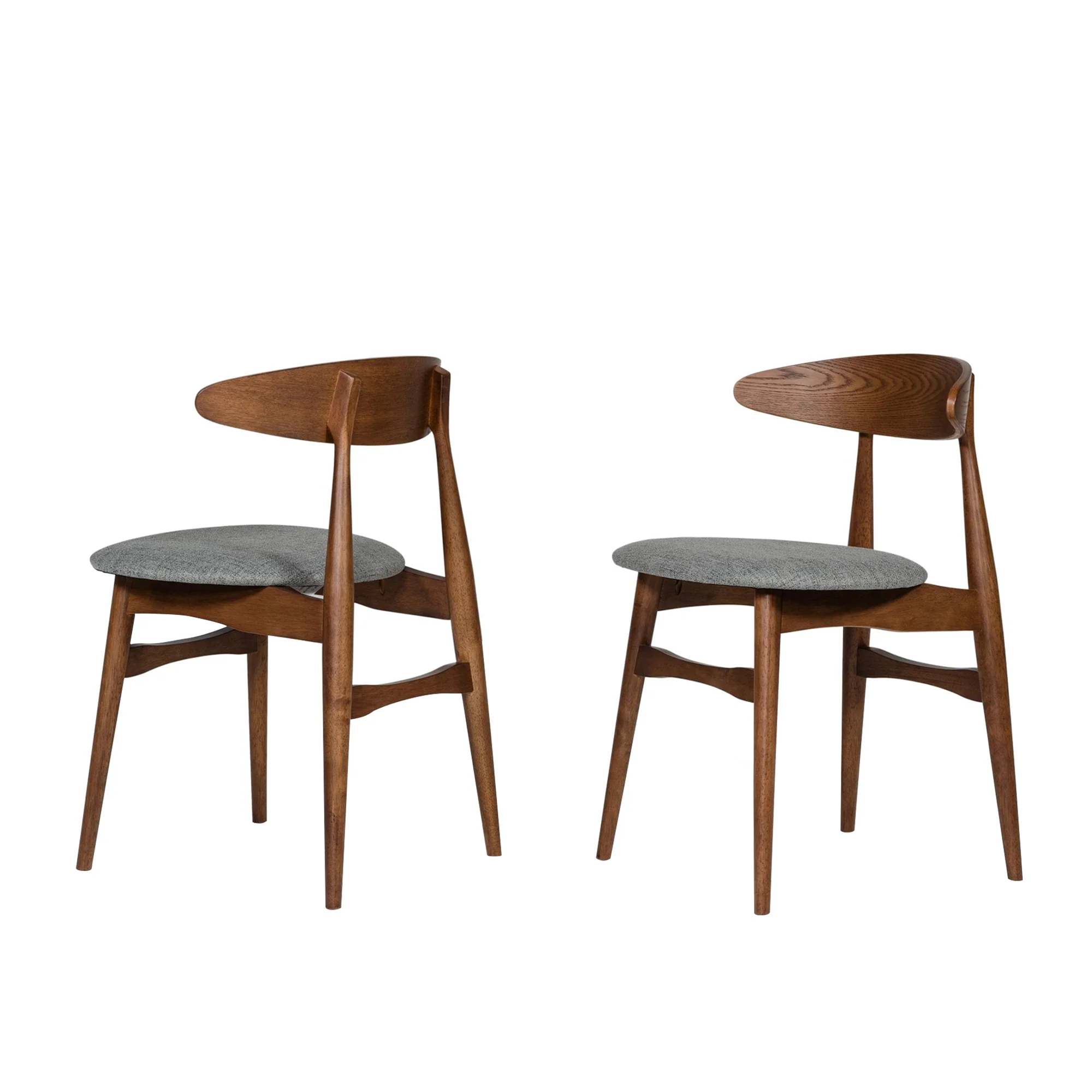 Grained Wooden Dining Chair with Padded Seat, Set of 2, Gray and Brown By Benzara