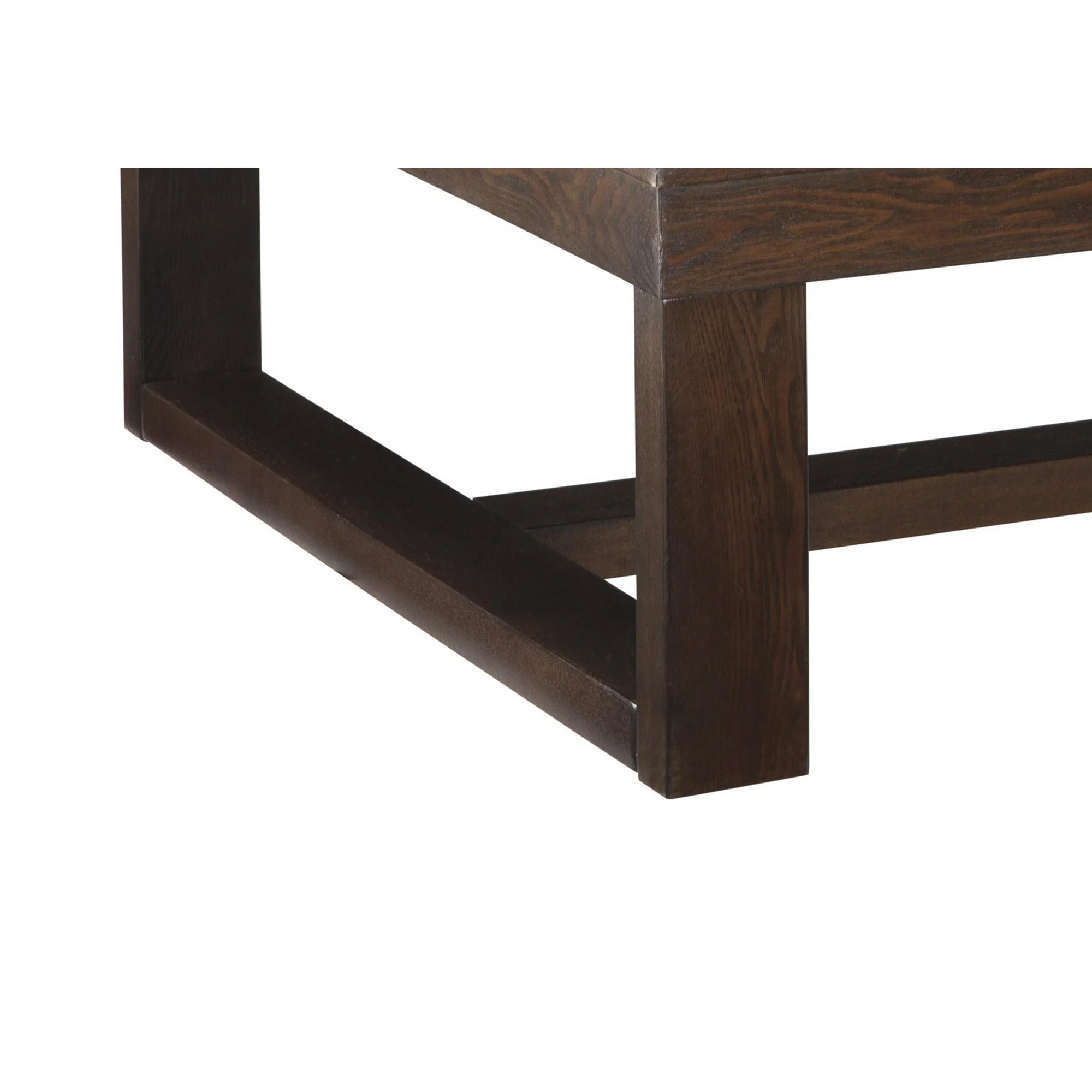 Grained Wooden Frame Cocktail Table With Trestle Base, Dark Brown By Benzara - Image 4