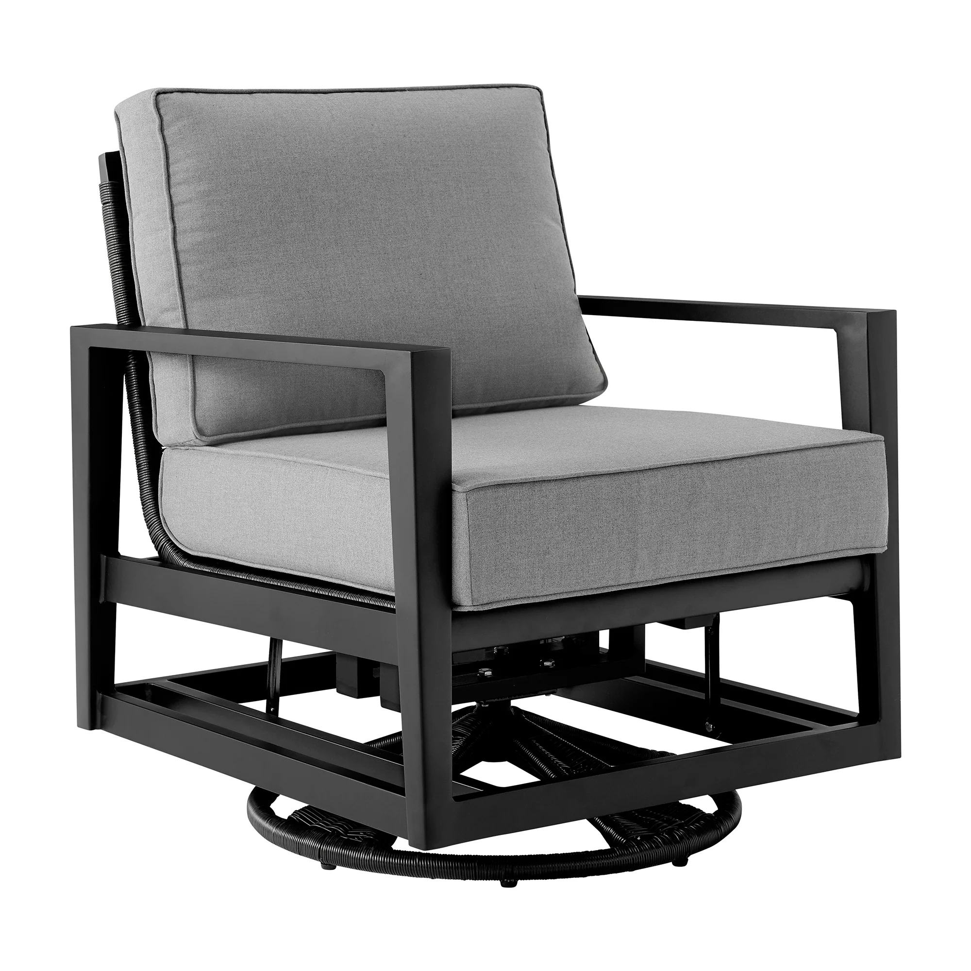 Grand 5 Piece Black Aluminum Outdoor Seating Set with Dark Gray Cushions By Armen Living - Image 3