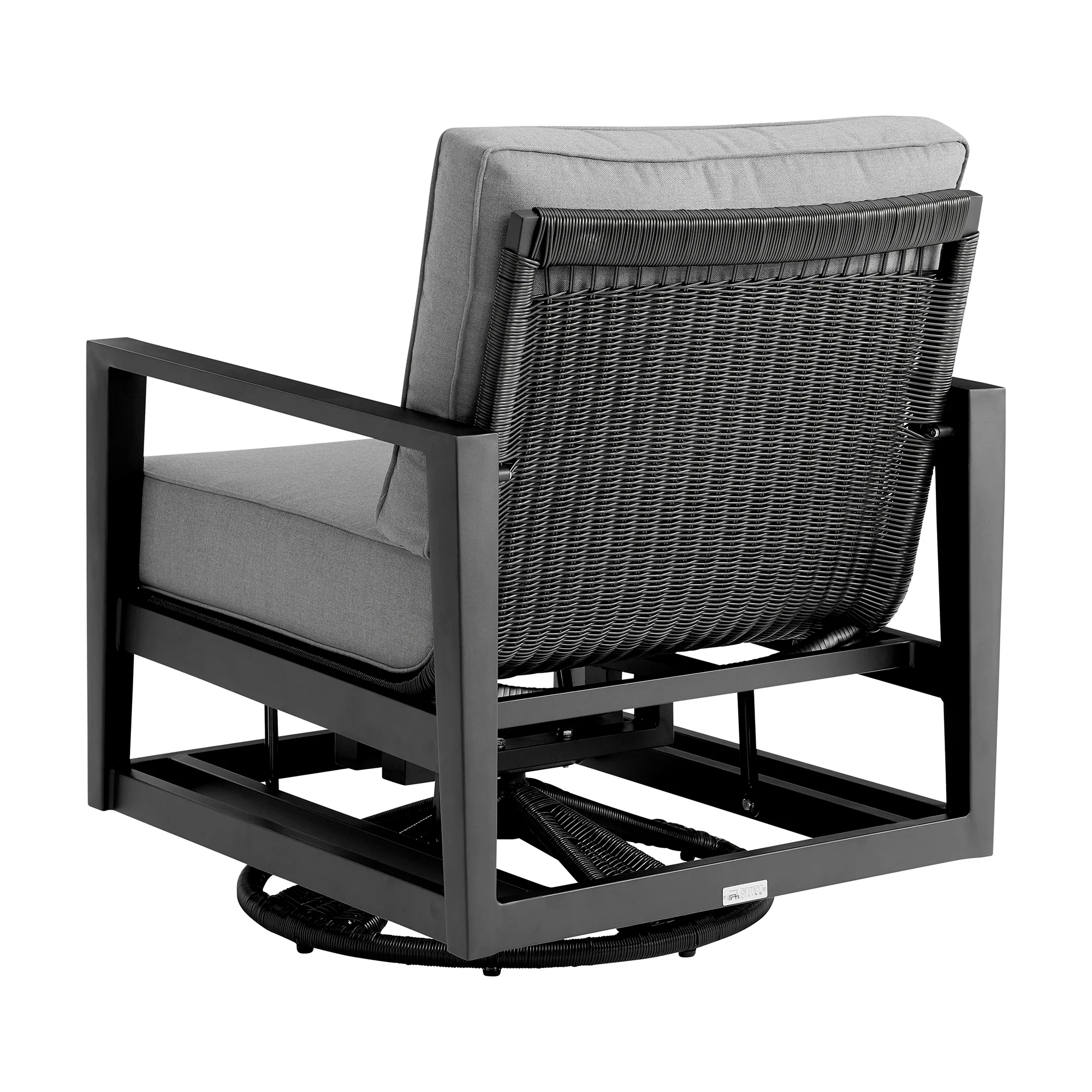 Grand Black Aluminum Outdoor Swivel Glider Chair with Dark Gray Cushions By Armen Living - Image 5