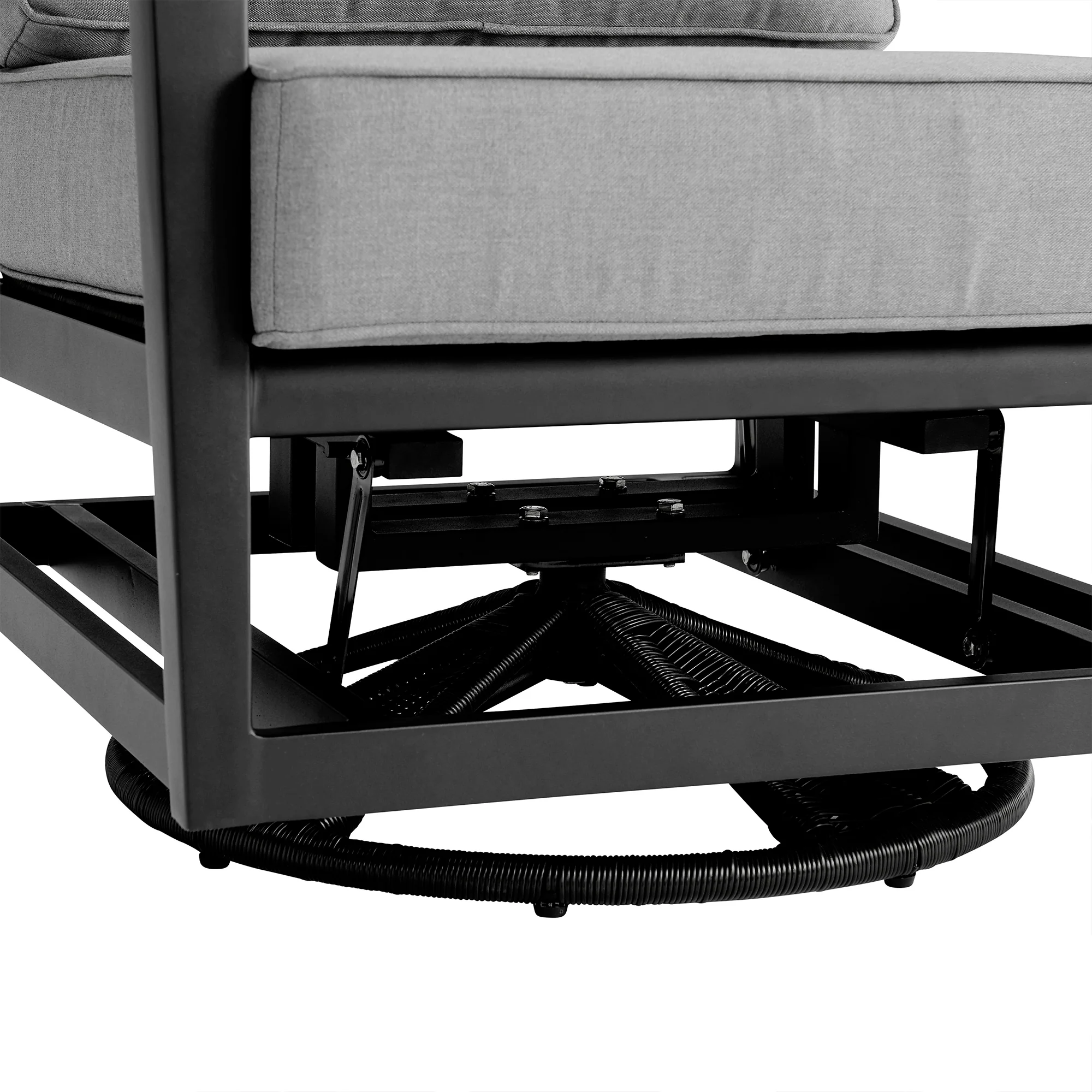 Grand Black Aluminum Outdoor Swivel Glider Chair with Dark Gray Cushions By Armen Living - Image 8