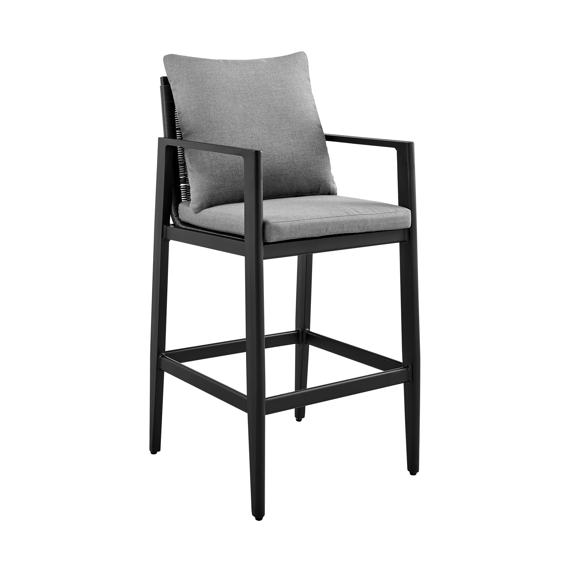 Grand Outdoor Patio 5-Piece Bar Table Set in Aluminum with Grey Cushions By Armen Living - Image 3