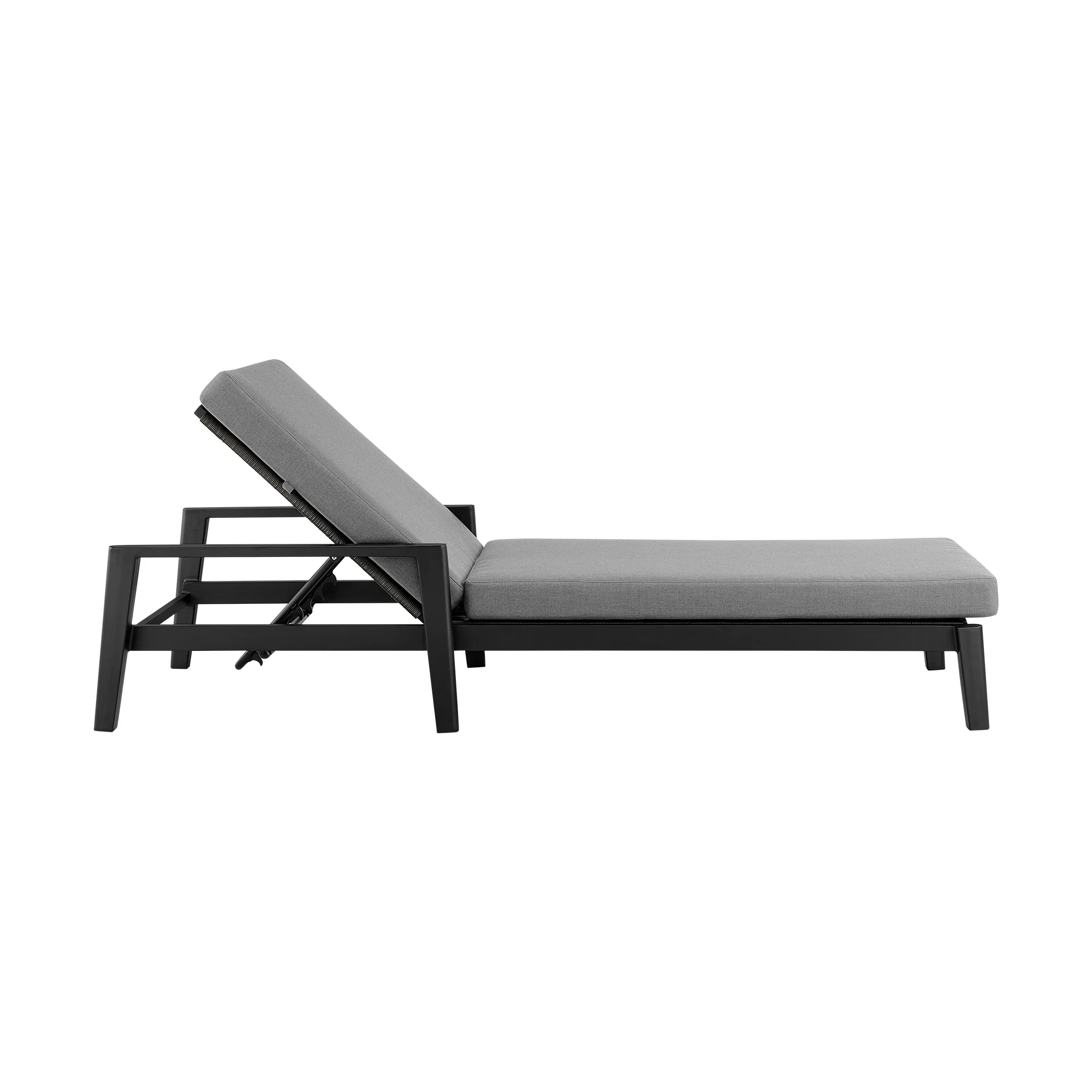 Grand Outdoor Patio Adjustable Chaise Lounge Chair in Aluminum with Grey Cushions By Armen Living - Image 4