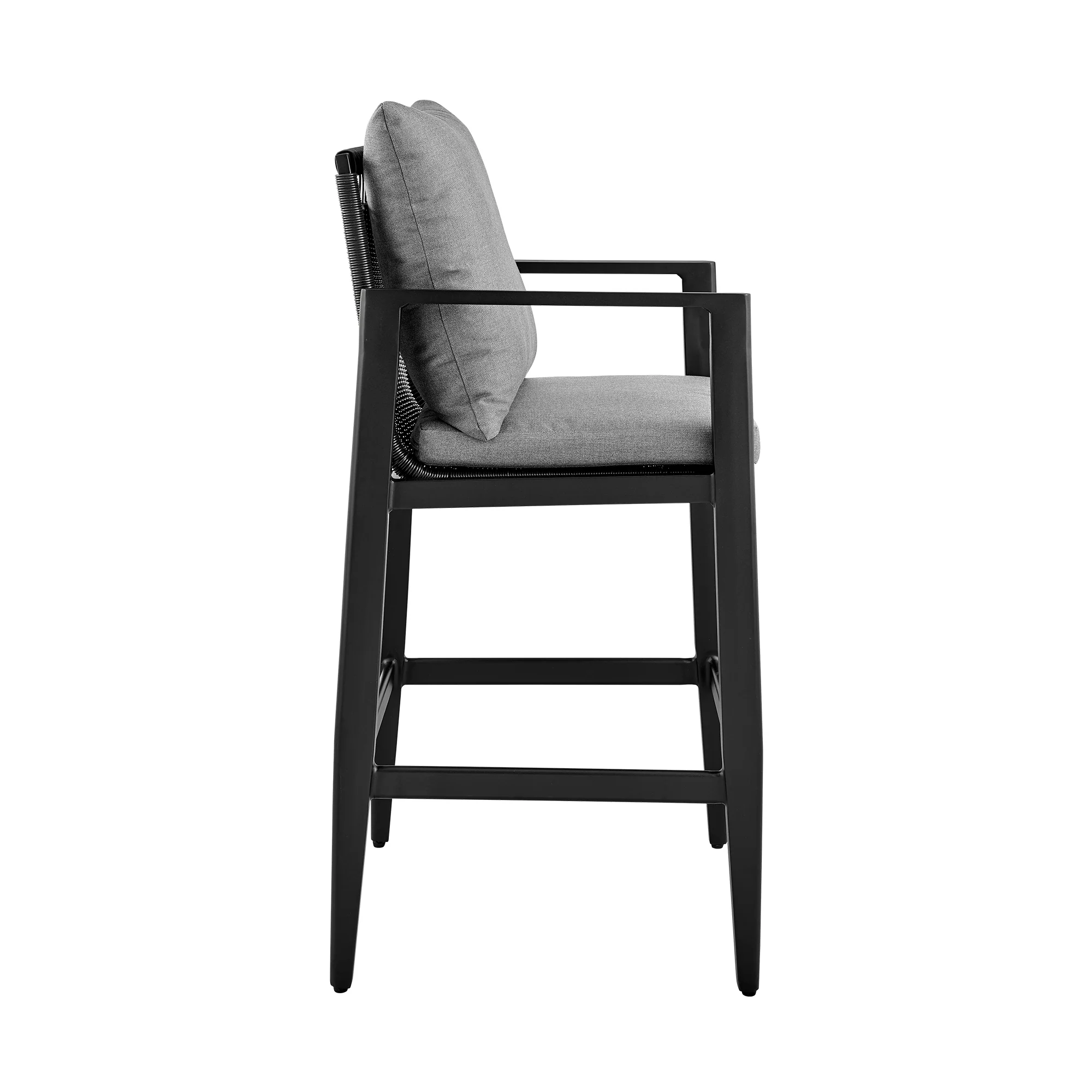Grand Outdoor Patio Counter Height Bar Stool in Aluminum with Grey Cushions By Armen Living - Image 5