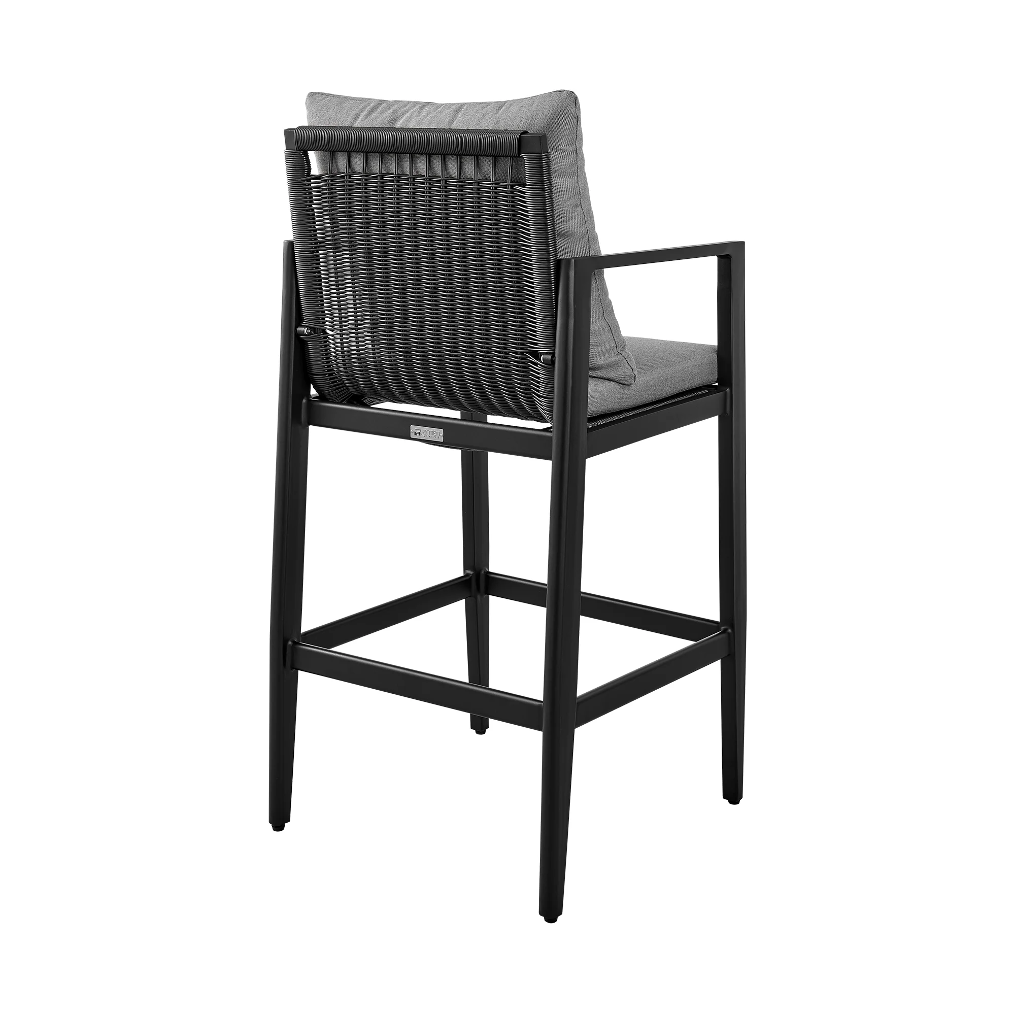 Grand Outdoor Patio Counter Height Bar Stool in Aluminum with Grey Cushions By Armen Living - Image 6