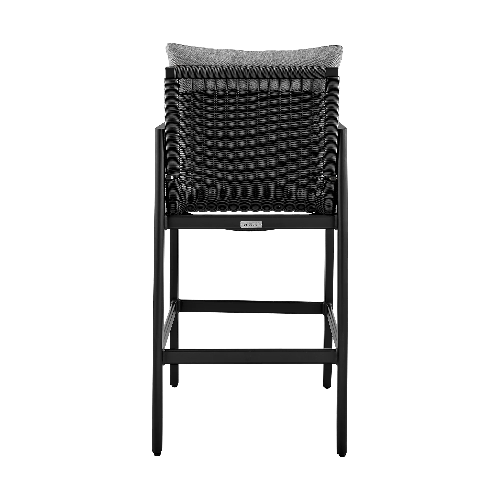 Grand Outdoor Patio Counter Height Bar Stool in Aluminum with Grey Cushions By Armen Living - Image 7