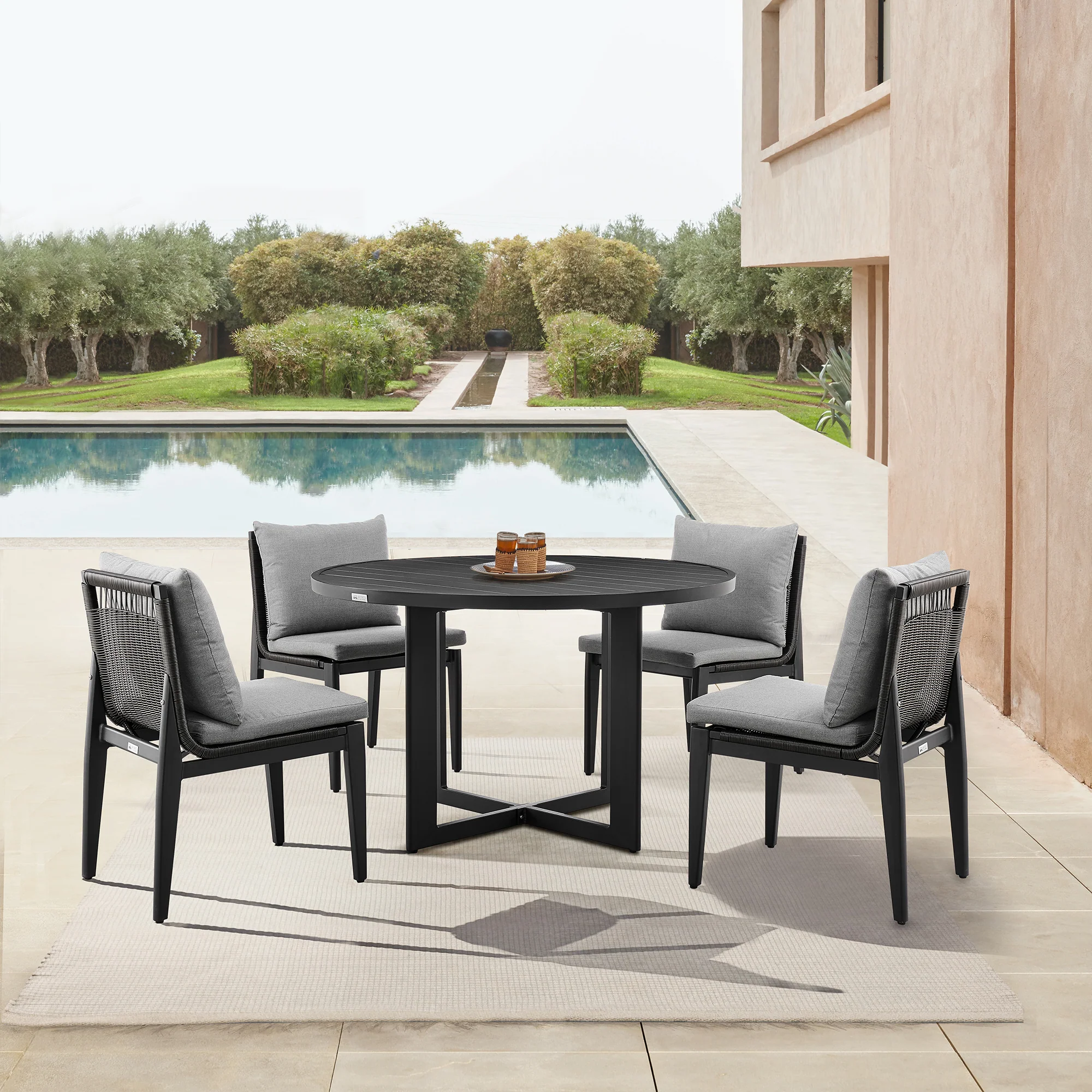 Grand Outdoor Patio Dining Chairs in Aluminum with Grey Cushions - Set of 2 By Armen Living - Image 3