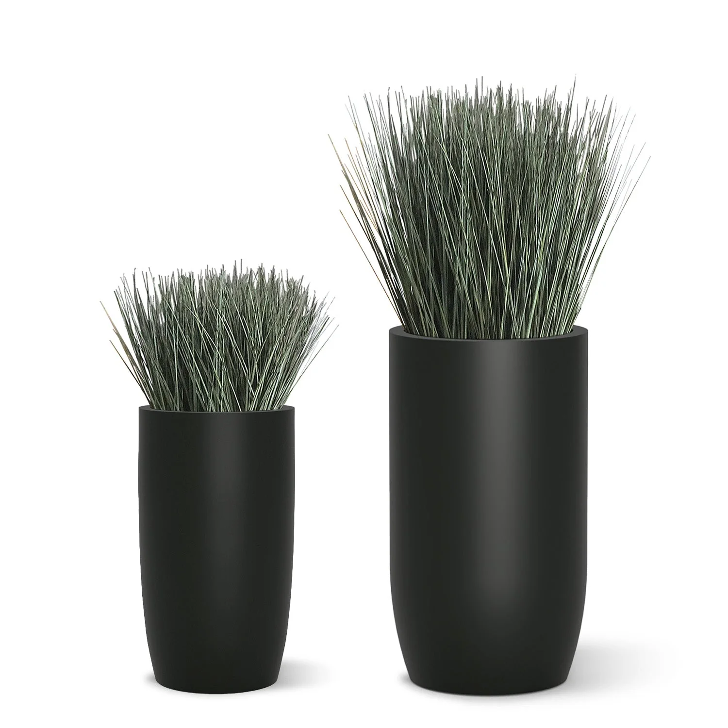 Grass: Cortada Grass in Barrel Planter MD, Black Satin By Gold Leaf - Image 5