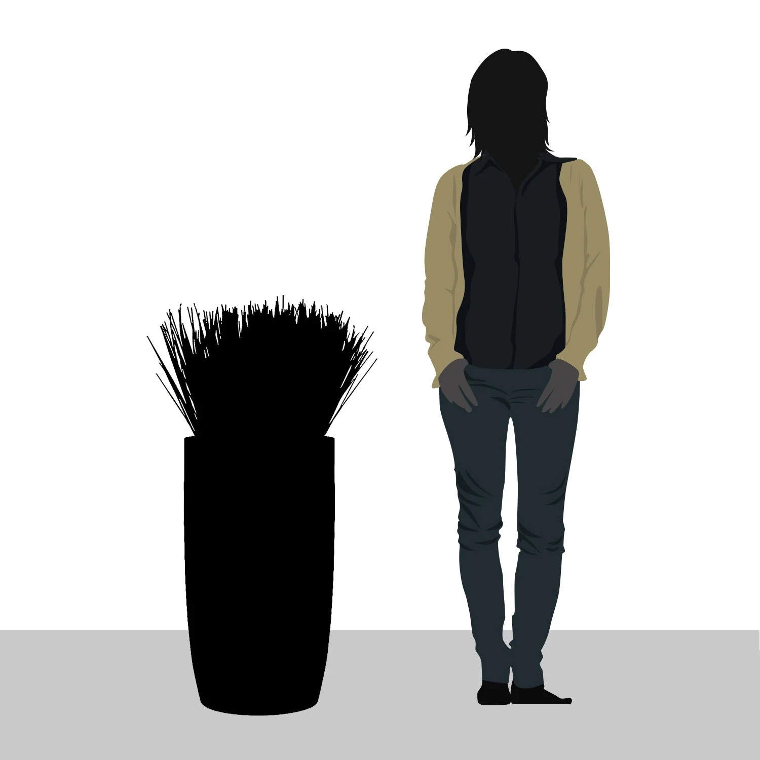 Grass: Cortada Grass in Barrel Planter SM, Black Satin By Gold Leaf - Image 5