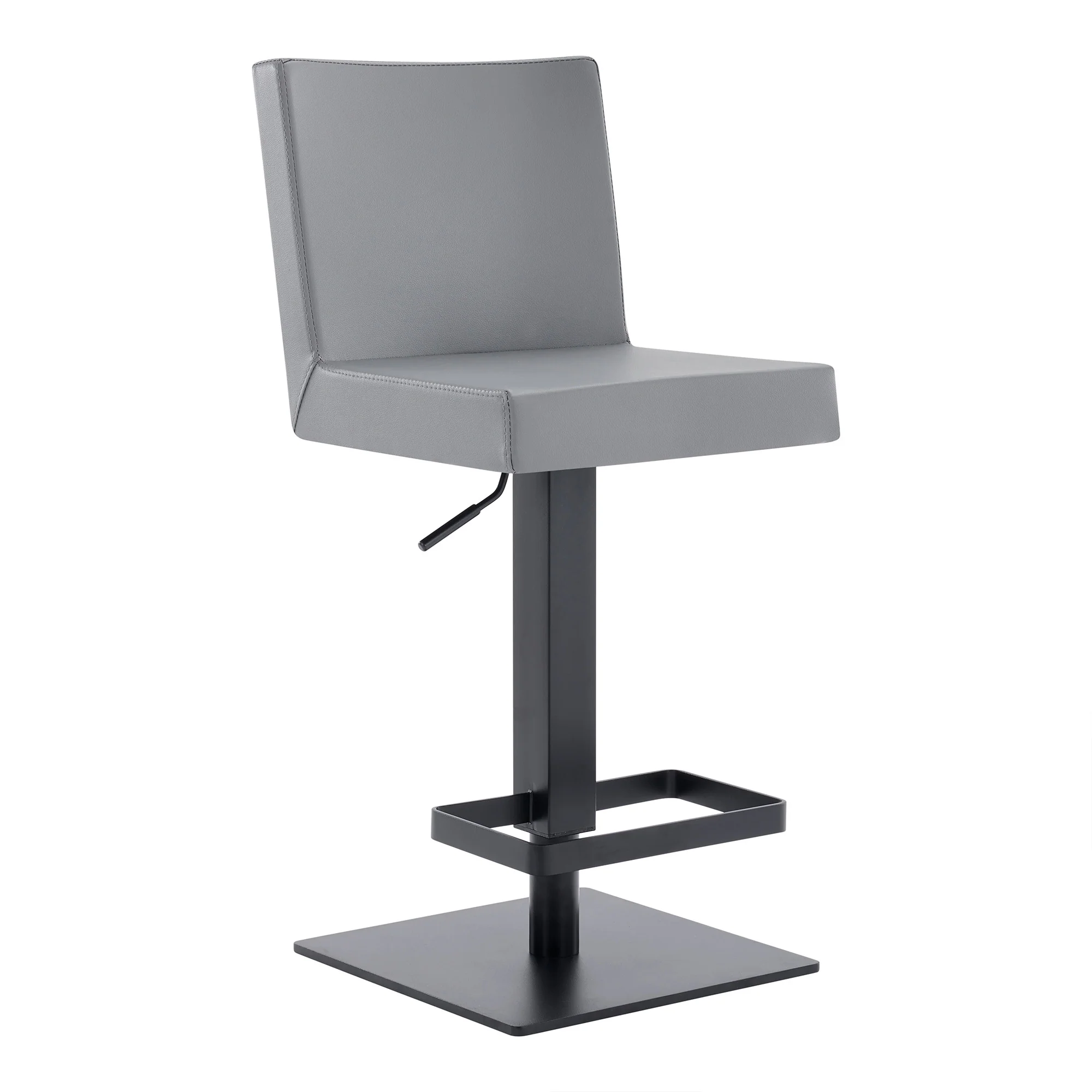Gray And Black Faux Leather And Iron Swivel Adjustable Height Bar Chair By Homeroots