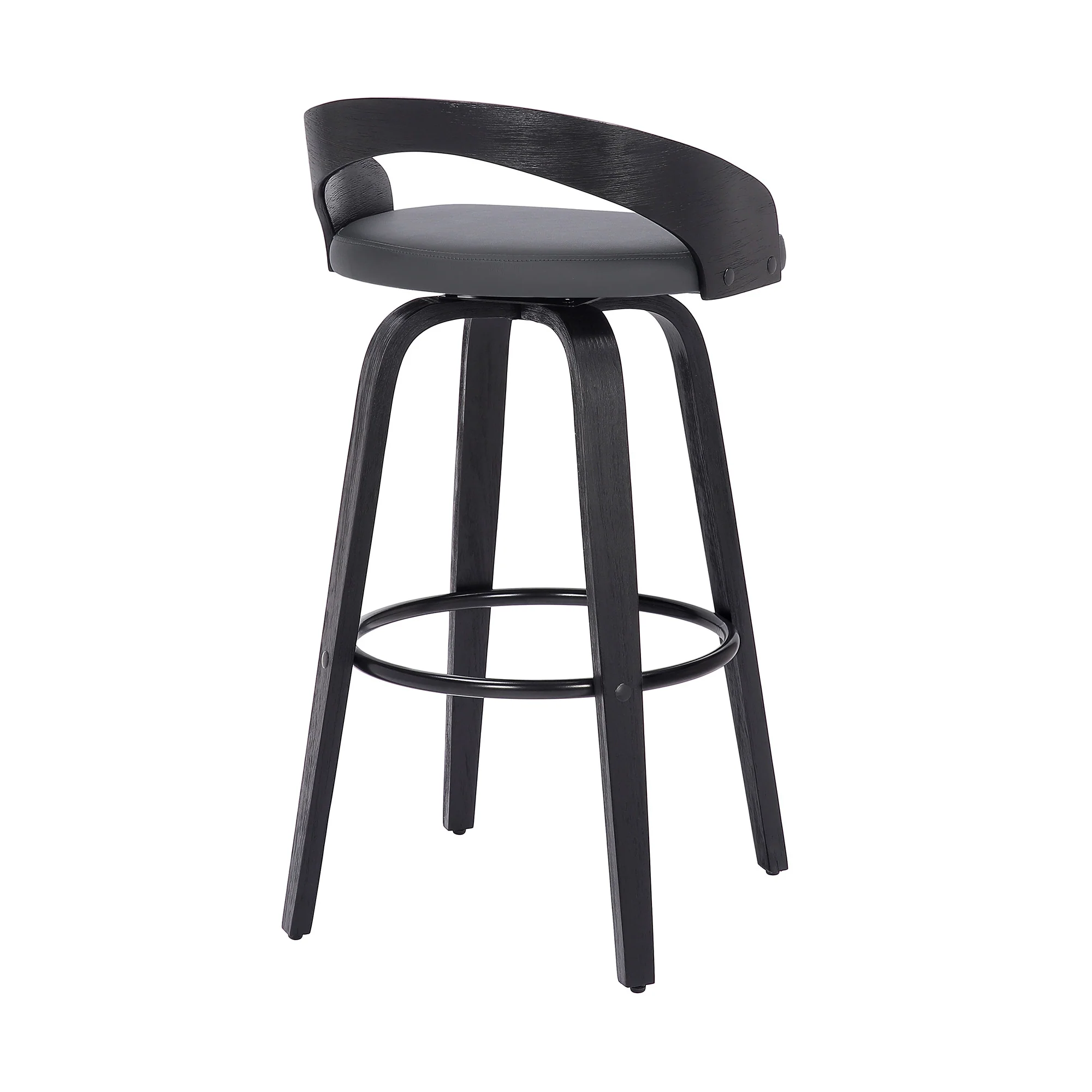 Gray And Black Faux Leather And Iron Swivel Low Back Counter Height Bar Chair By Homeroots - Image 8
