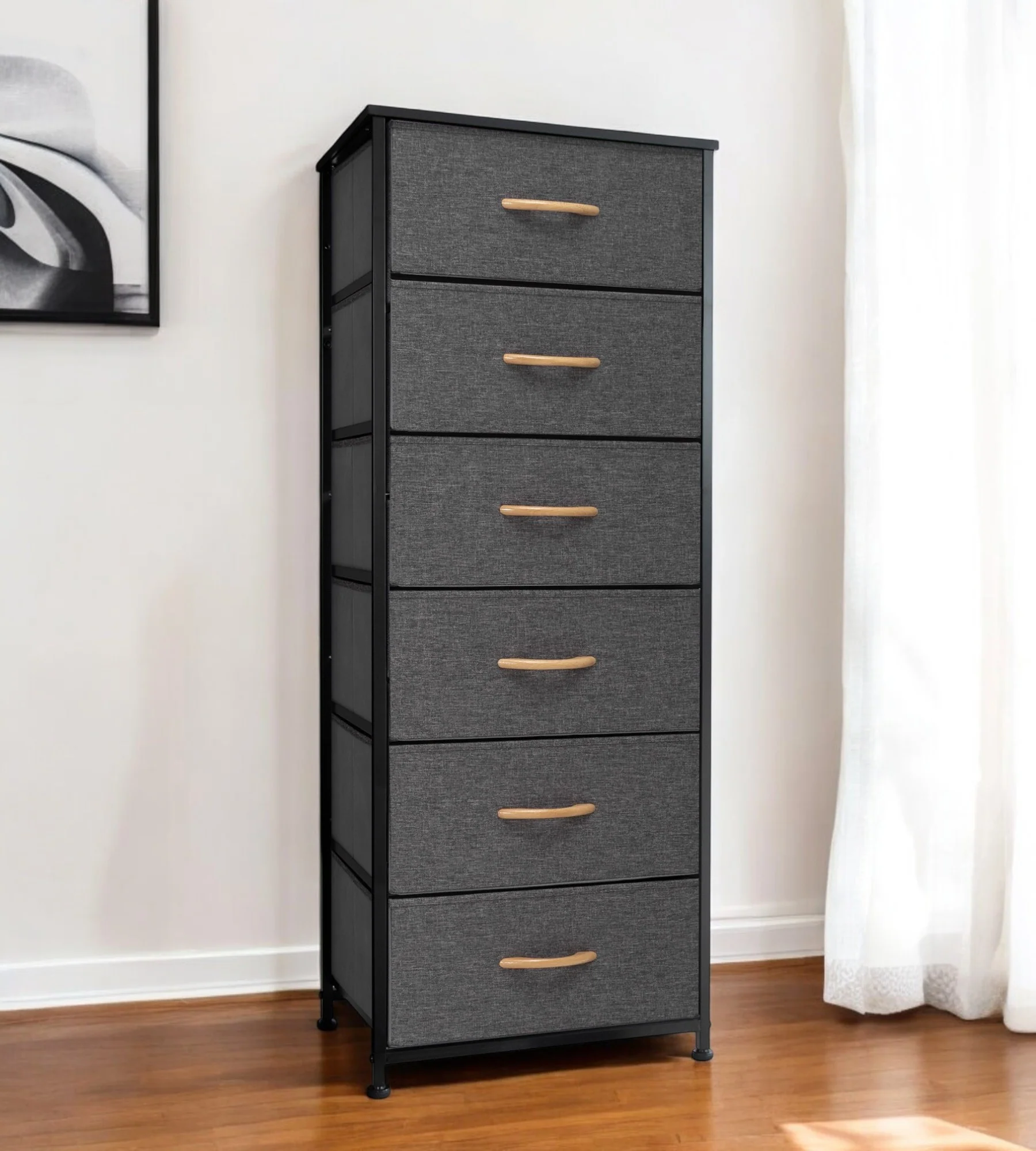 Gray And Black Steel And Fabric Six Drawer Dresser By Homeroots