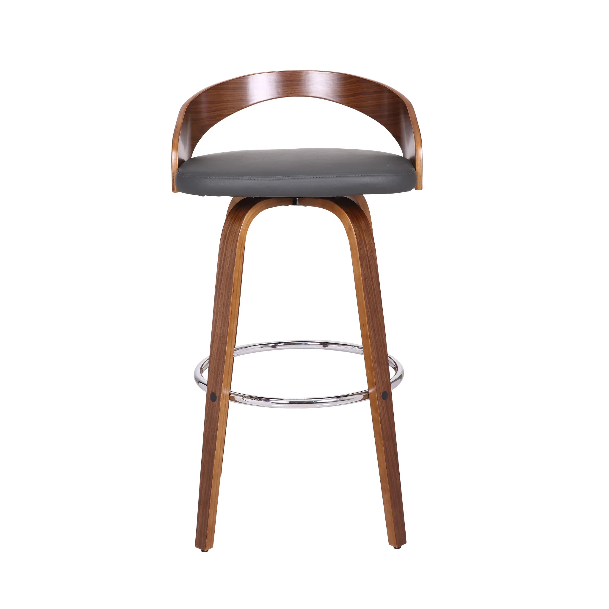 Gray and Brown Faux Leather and Iron Low Back Bar Height Swivel Bar Chair By Homeroots - Image 4