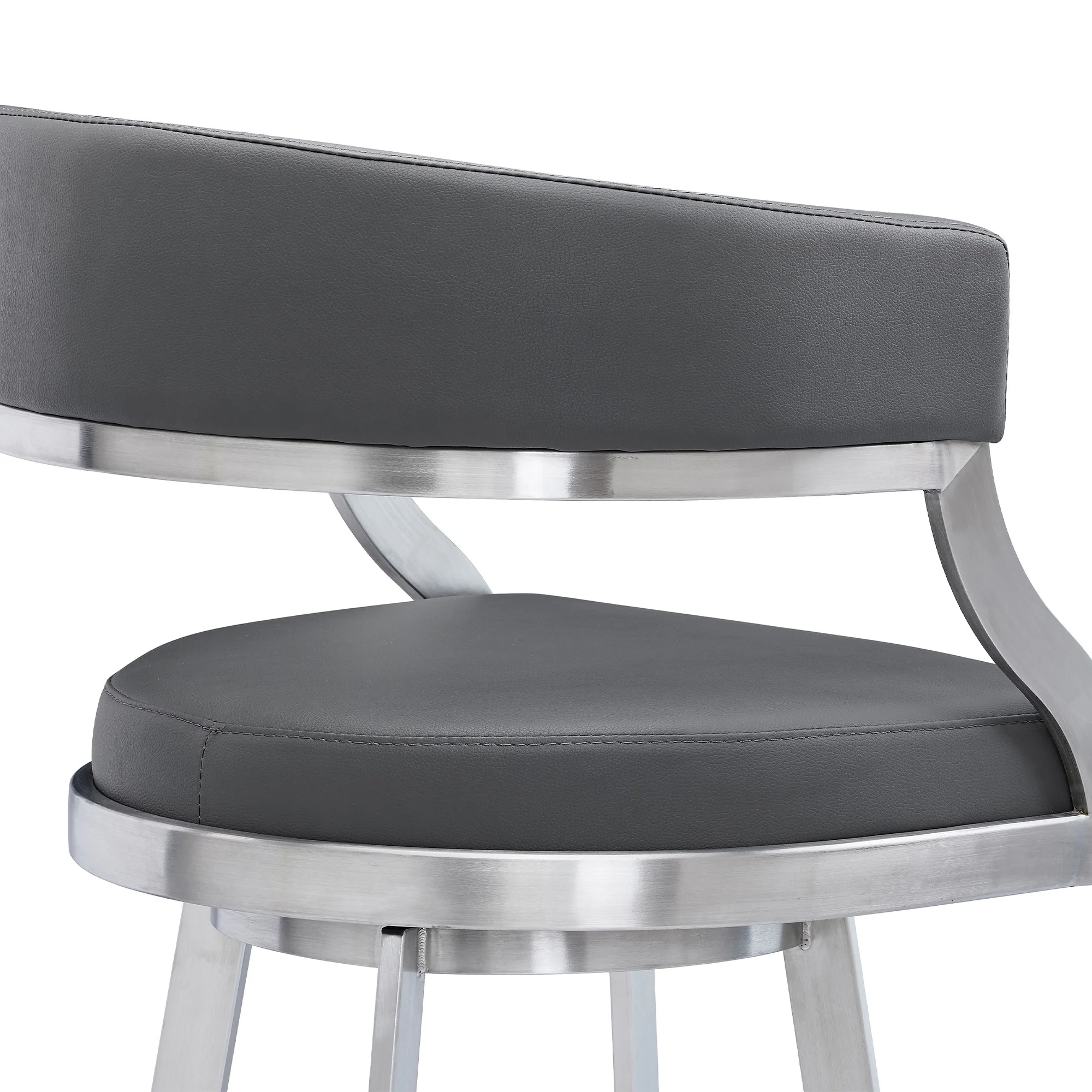 Gray and Silver Faux Leather and Iron Low Back Bar Height Swivel Bar Chair By Homeroots - Image 4