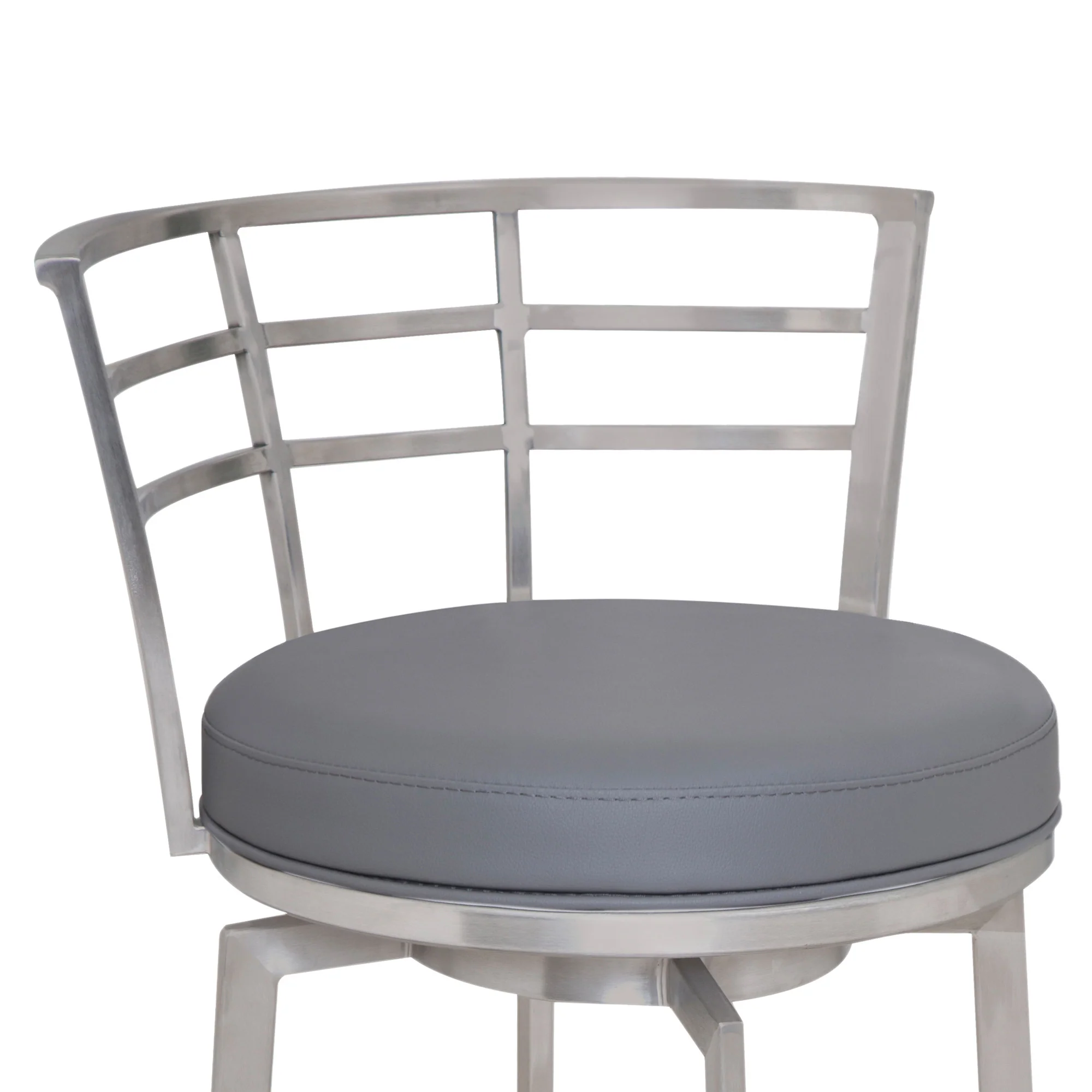 Gray And Silver Faux Leather And Iron Swivel Low Back Counter Height Bar Chair By Homeroots - Image 3