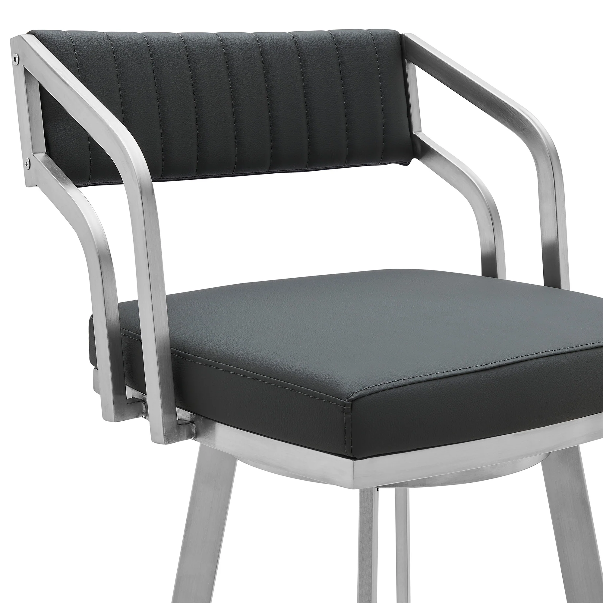 Gray And Silver Iron Swivel Low Back Bar Height Bar Chair By Homeroots - Image 7
