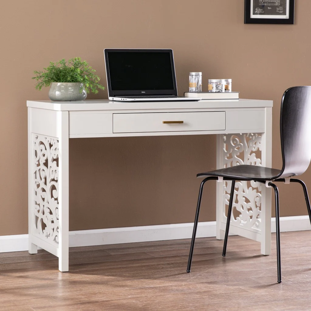 Gray Lattice Desk with Storage By Homeroots