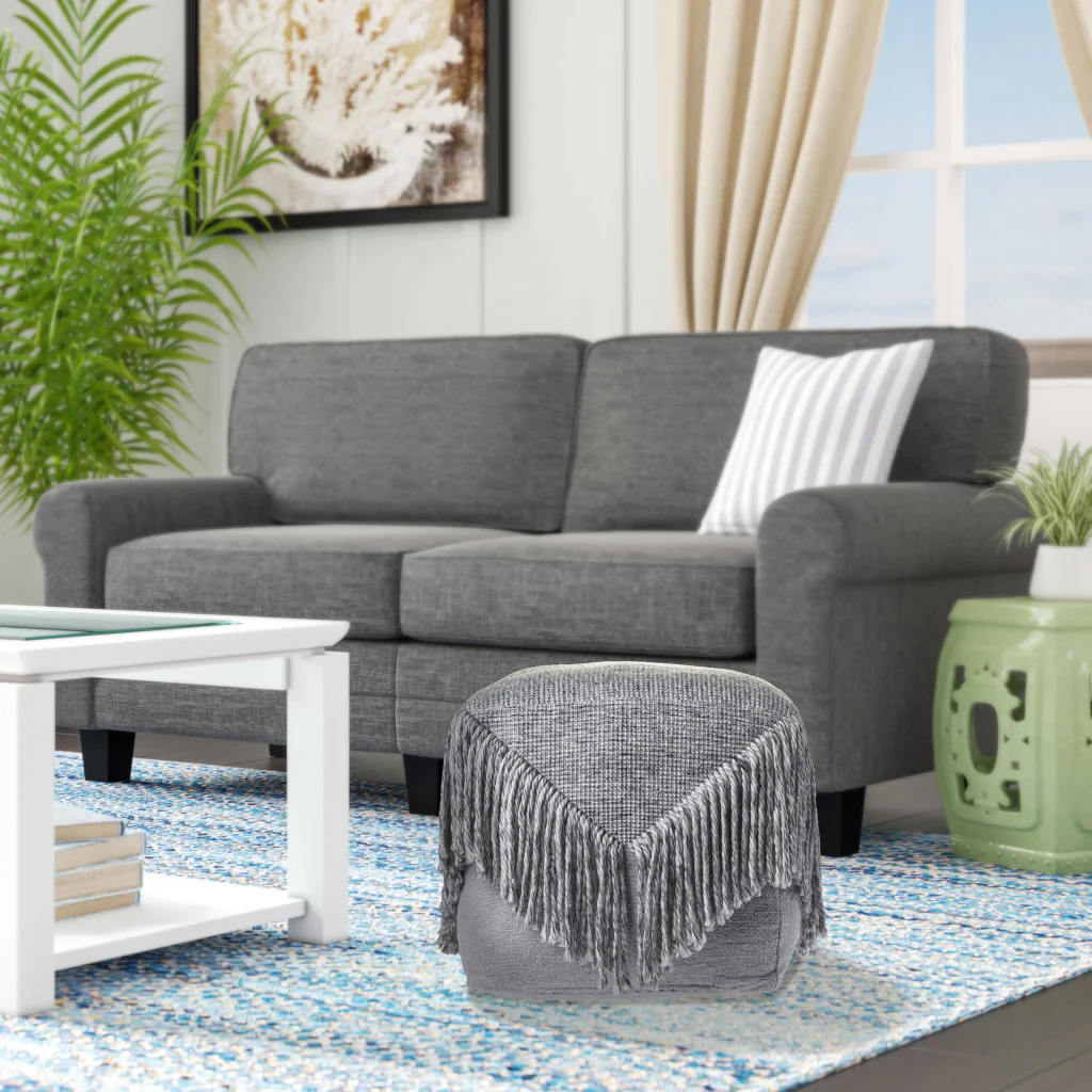 Gray Wool Ottoman By Homeroots - Image 2