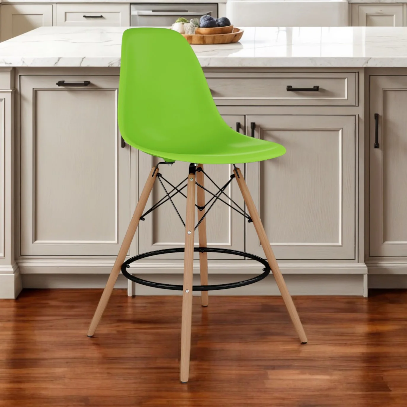 Green And Brown Heavy Duty Plastic And Solid Wood Counter Height Bar Chair By Homeroots