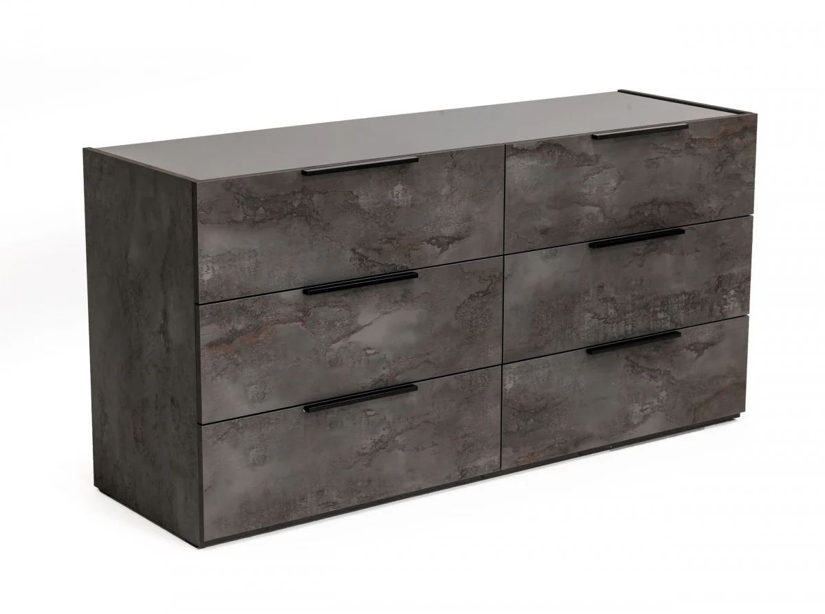 Grey Faux Marble Solid Manufactured Wood Six Drawer Double Dresser By Homeroots