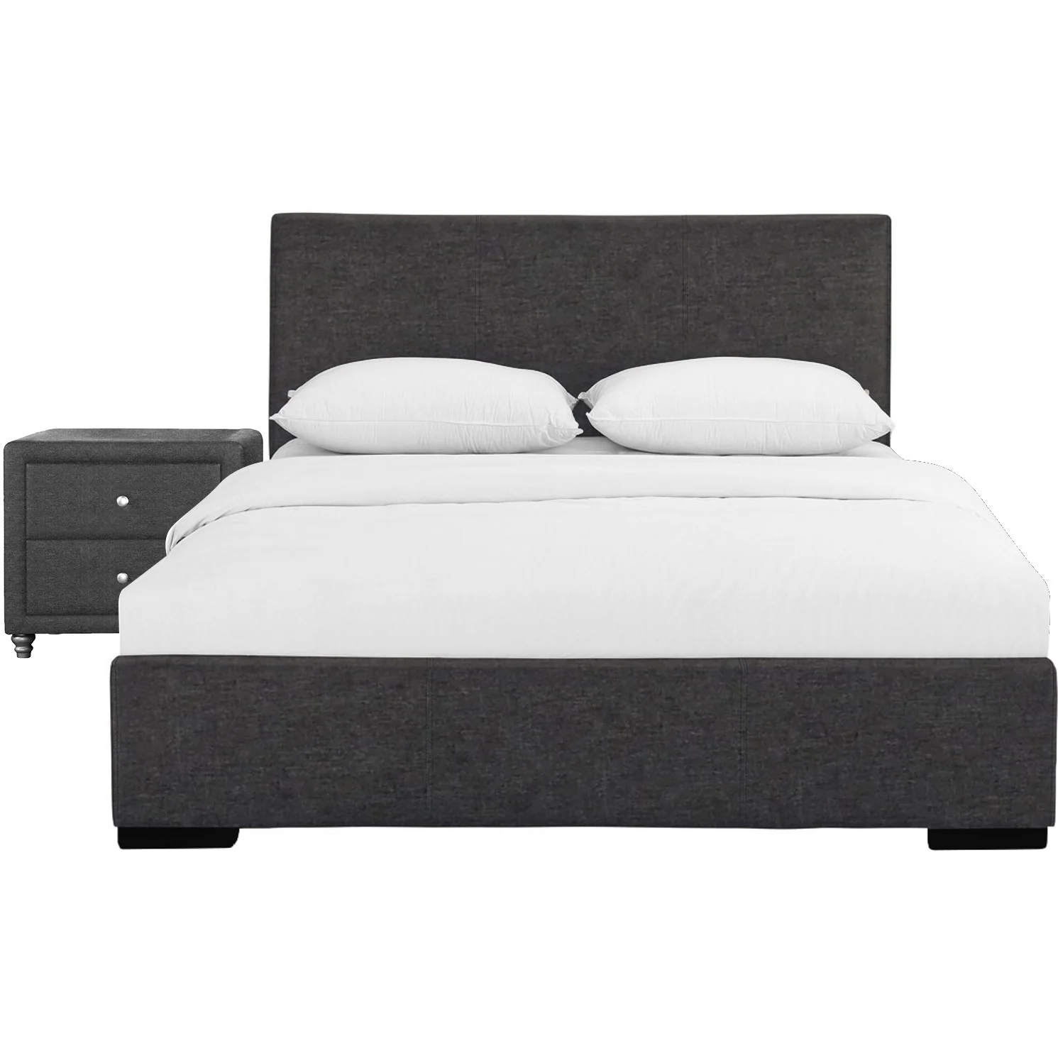 Grey Upholstered Full Platform Bed With Nightstand By Homeroots - Image 2
