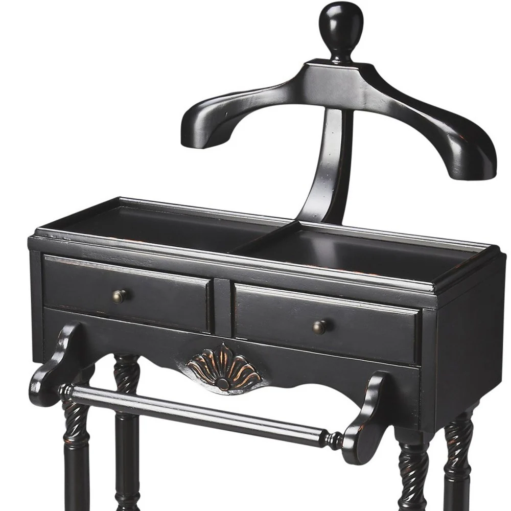 Handsome Vintage Style Black Finish Wood Valet By Homeroots - Image 3