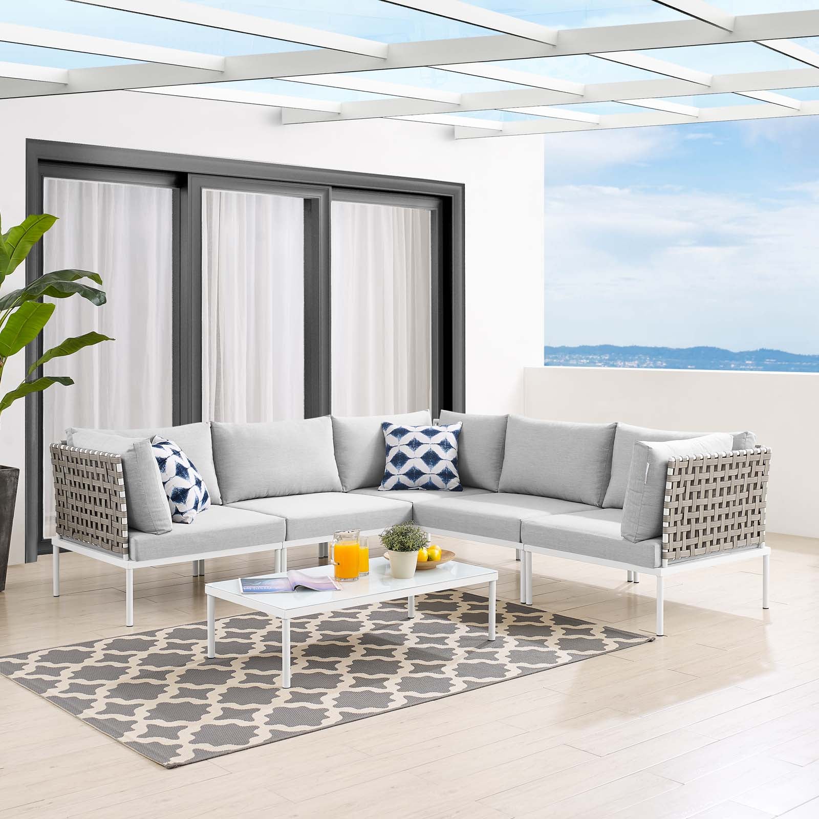 Harmony 6-Piece Sunbrella® Basket Weave Outdoor Patio Aluminum Sectional Sofa Set By Modway - EEI-4927