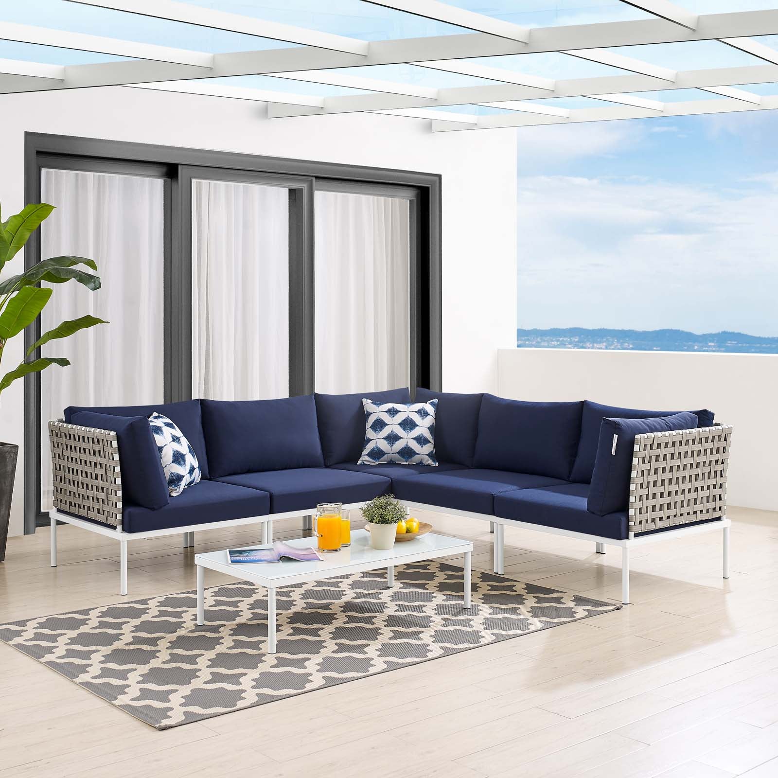 Harmony 6-Piece Sunbrella® Basket Weave Outdoor Patio Aluminum Sectional Sofa Set By Modway - EEI-4927 - Image 17