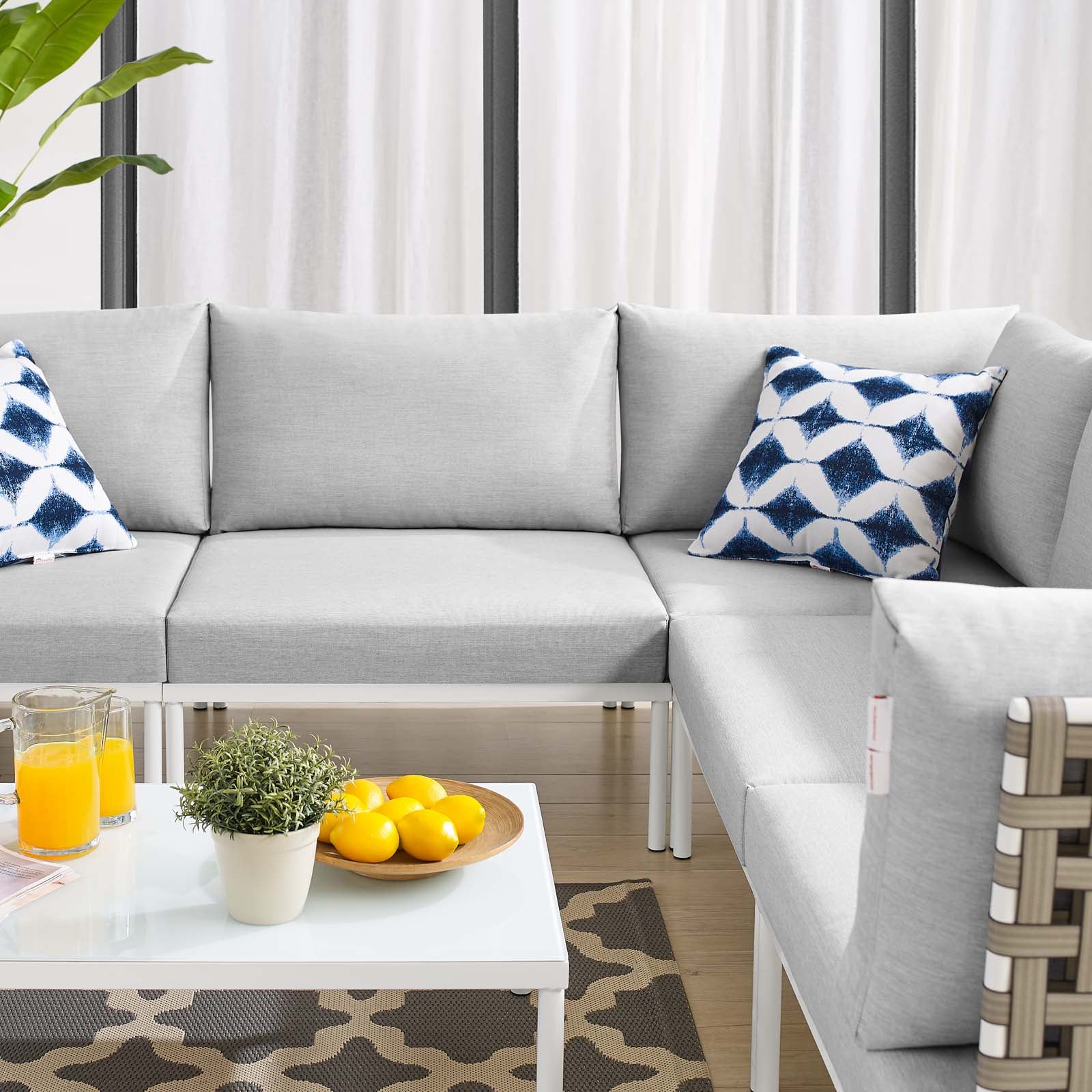 Harmony 6-Piece Sunbrella® Basket Weave Outdoor Patio Aluminum Sectional Sofa Set By Modway - EEI-4927 - Image 5