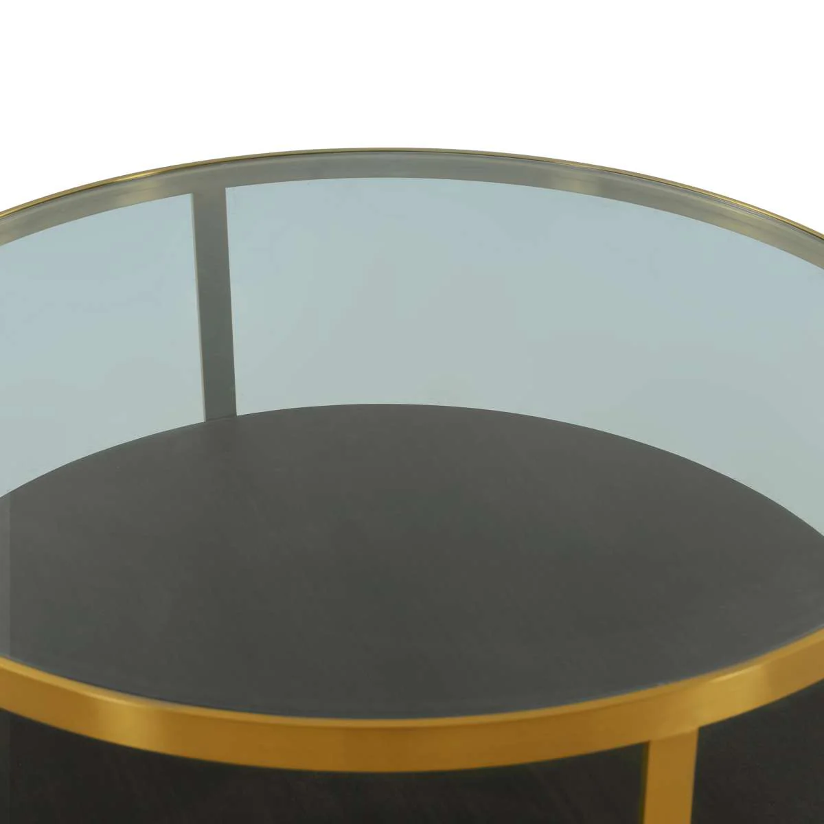 Hattie Glass Top and Walnut Wood Coffee Table with Brushed Gold Frame By Armen Living - Image 4