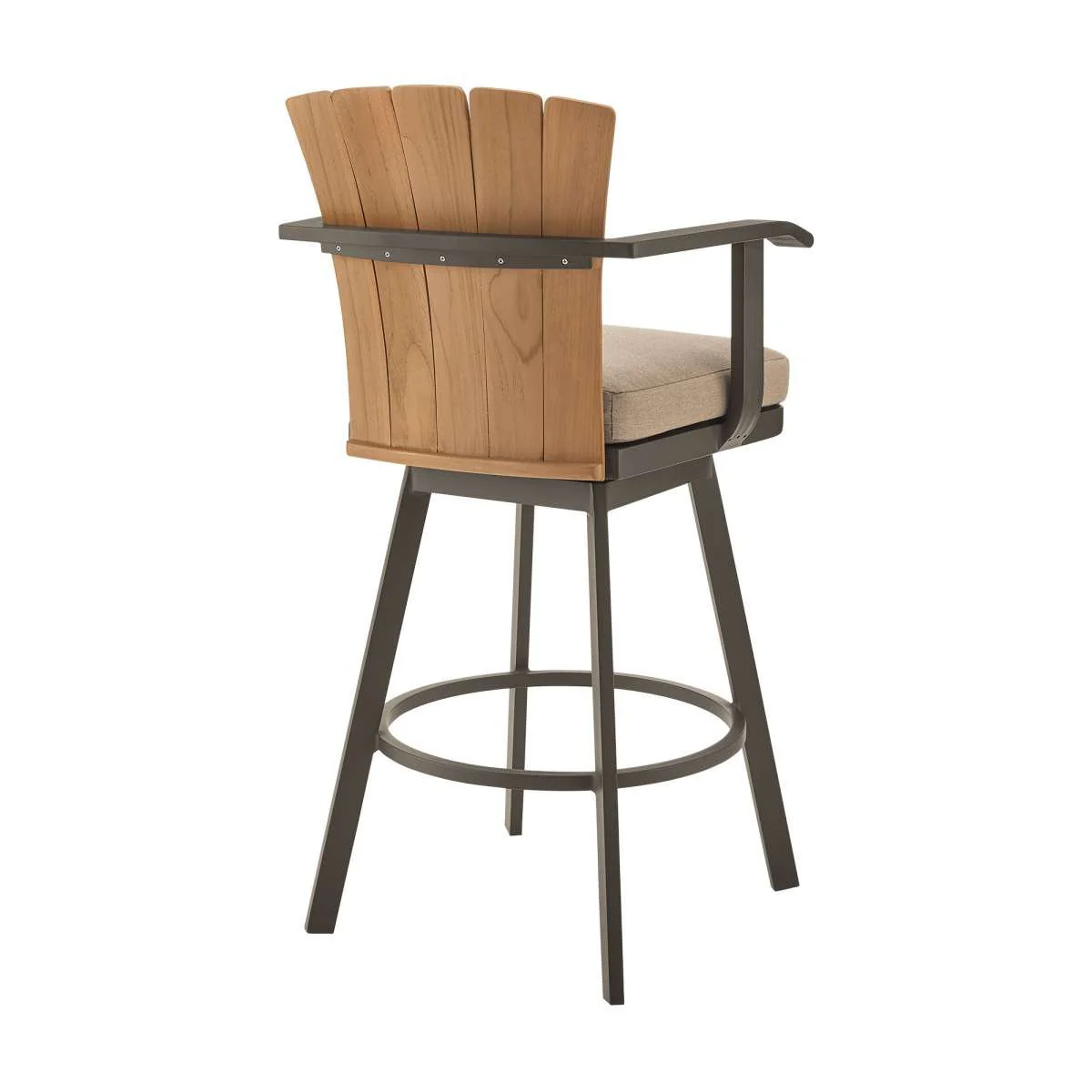 Hazel Outdoor Patio Swivel Bar Stool in Aluminum with Teak Wood and Brown Cushion By Armen Living - Image 3