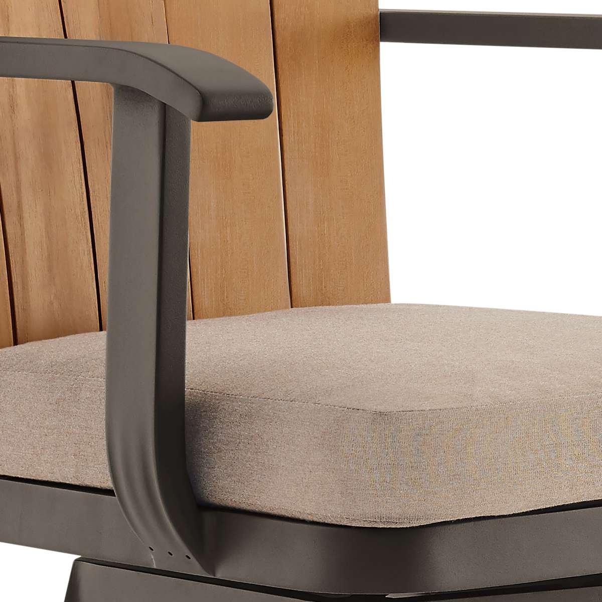 Hazel Outdoor Patio Swivel Bar Stool in Aluminum with Teak Wood and Brown Cushion By Armen Living - Image 5