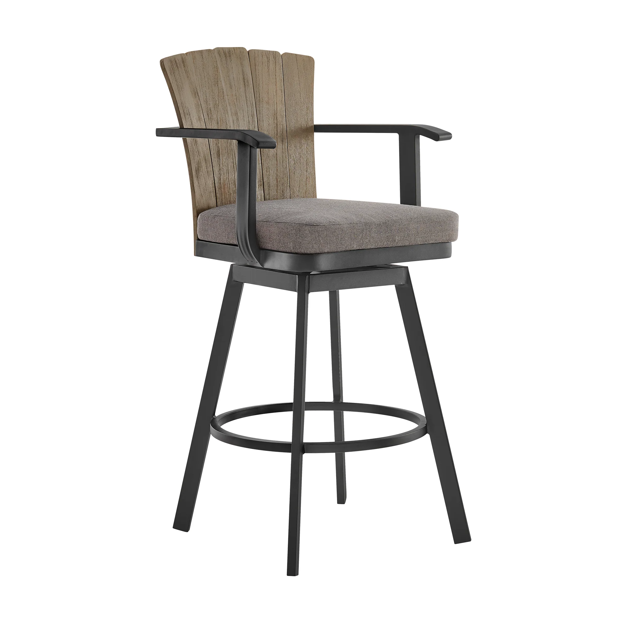 Hazel Outdoor Patio Swivel Bar Stool in Aluminum with Teak Wood and Charcoal Cushion By Armen Living - Image 2