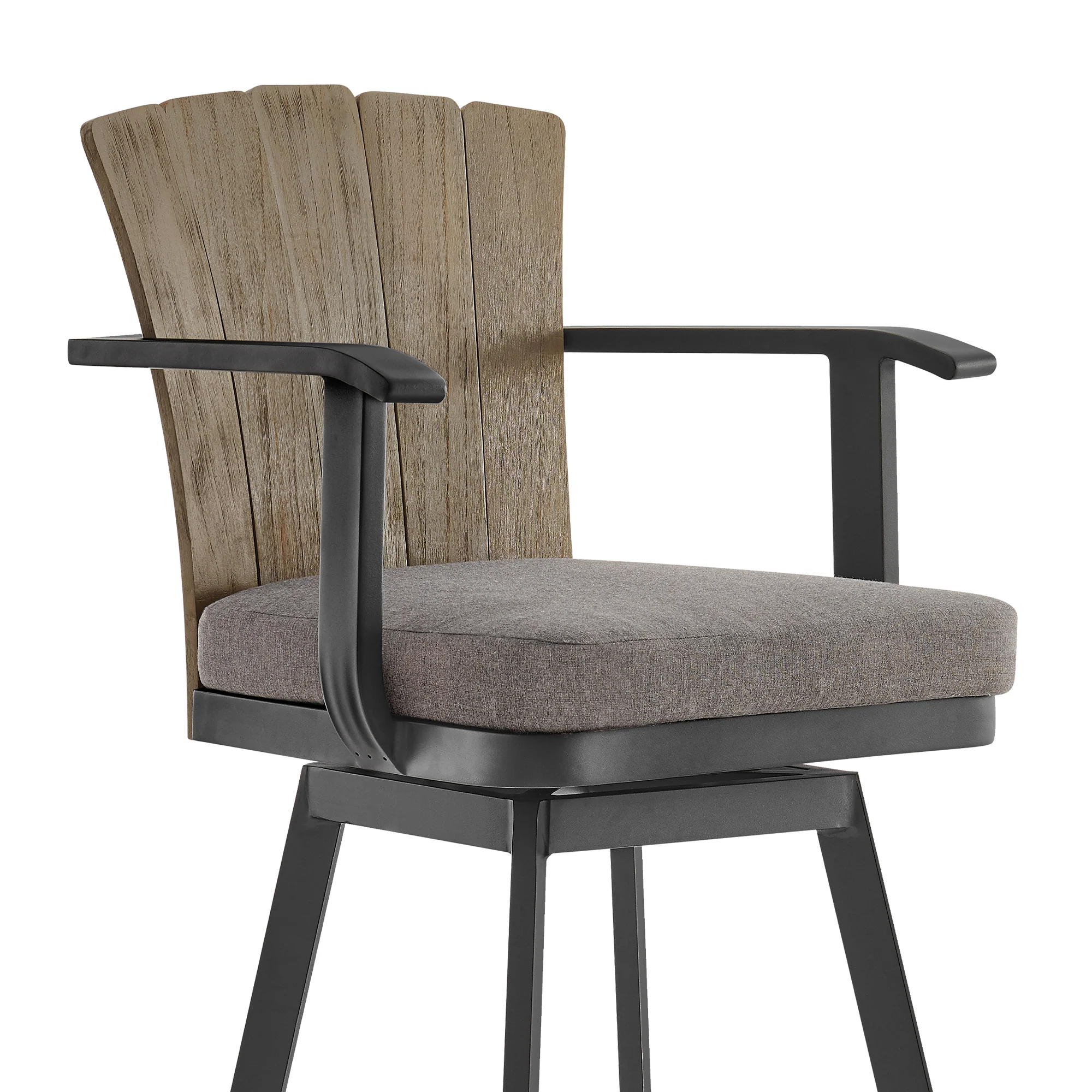 Hazel Outdoor Patio Swivel Bar Stool in Aluminum with Teak Wood and Charcoal Cushion By Armen Living - Image 5