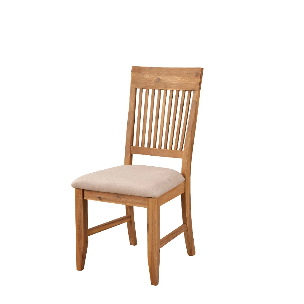 High Back Wooden Side Chair Set Of 2 Natural Brown And Beige By Benzara