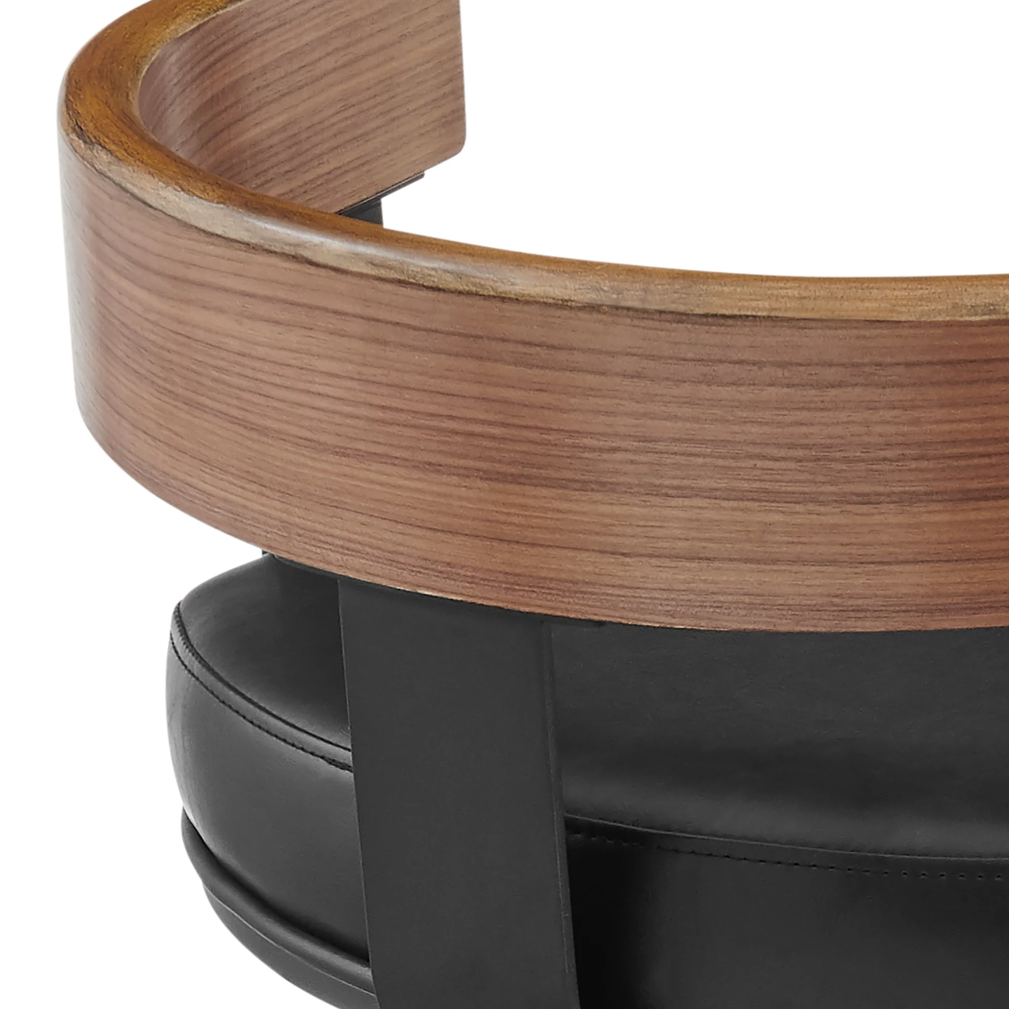Idris 26" Swivel Counter Stool in Black Iron with Walnut Finish and Vintage Black Faux Leather By Armen Living - Image 10