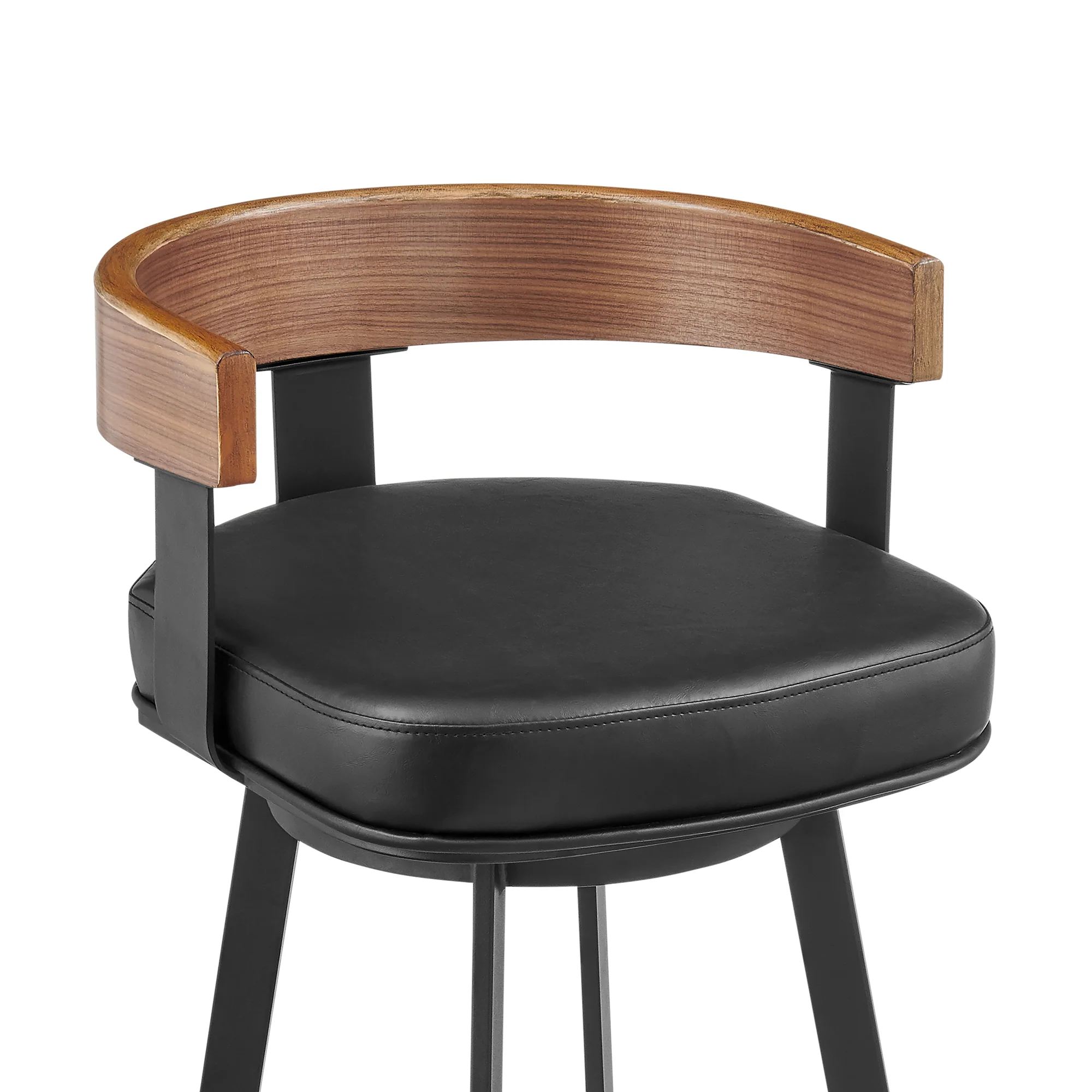 Idris 26" Swivel Counter Stool in Black Iron with Walnut Finish and Vintage Black Faux Leather By Armen Living - Image 5