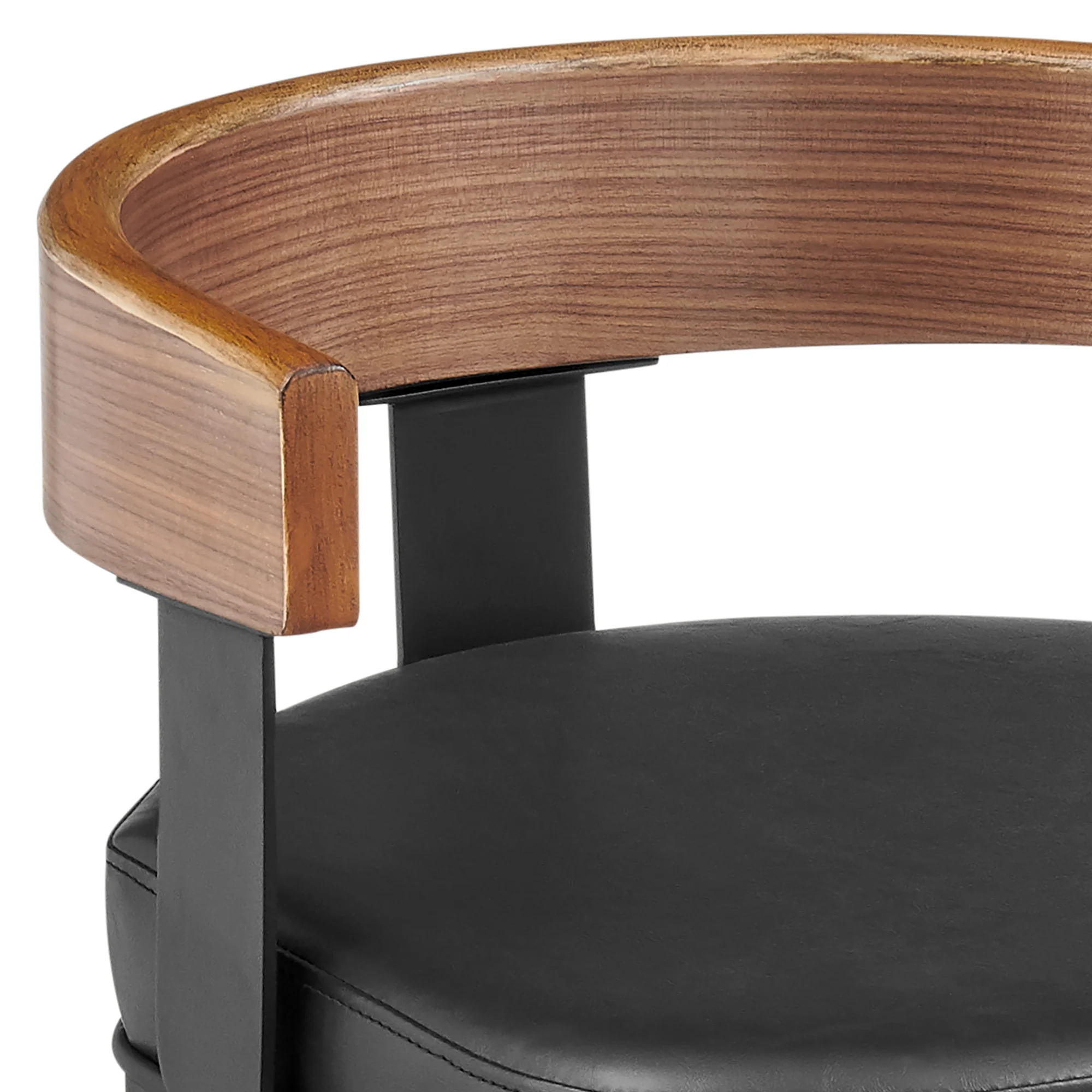 Idris 26" Swivel Counter Stool in Black Iron with Walnut Finish and Vintage Black Faux Leather By Armen Living - Image 7