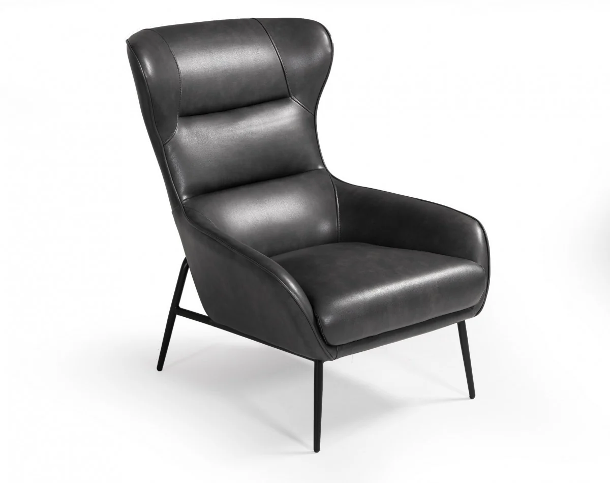 Industrial Dark Grey Leather And Metal Accent Chair By Homeroots