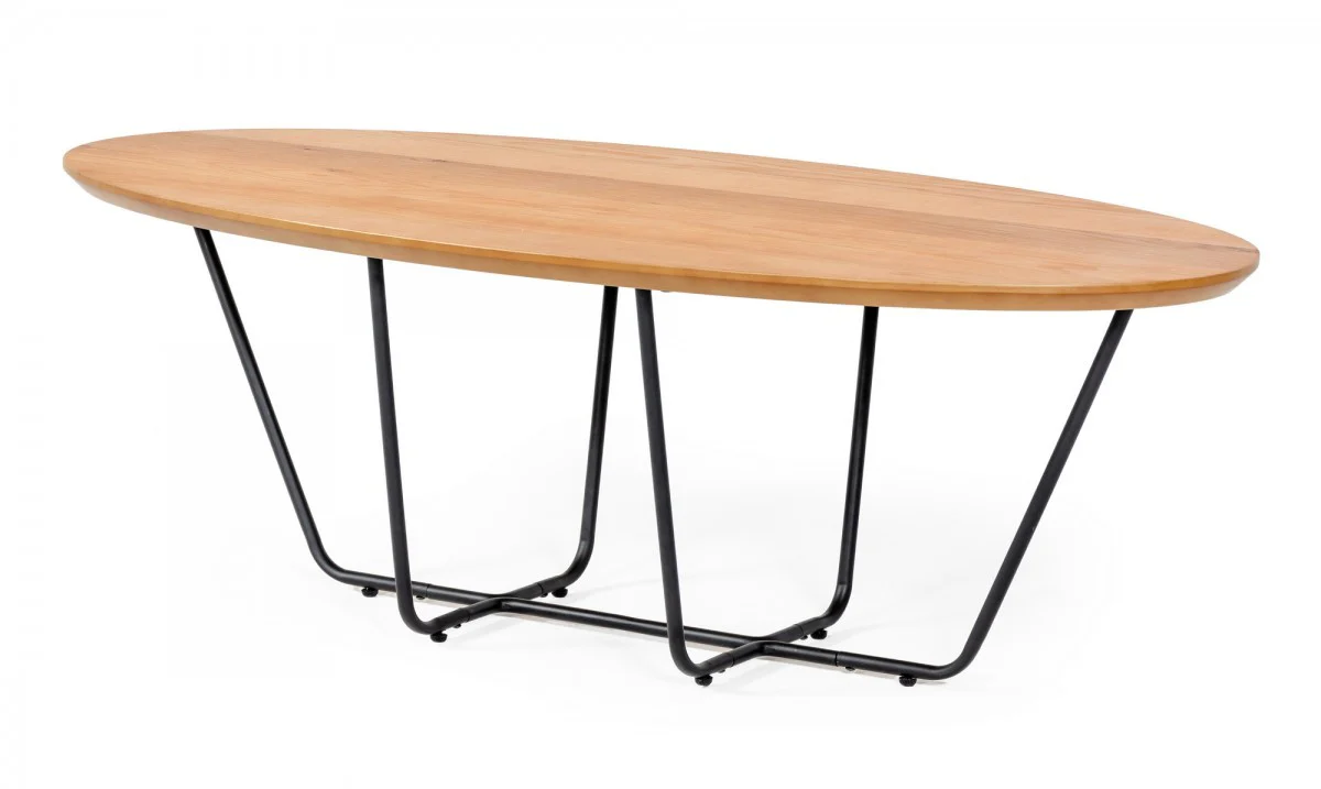 Industrial Small Oak and Black Powder Metal Coffee Table By Homeroots