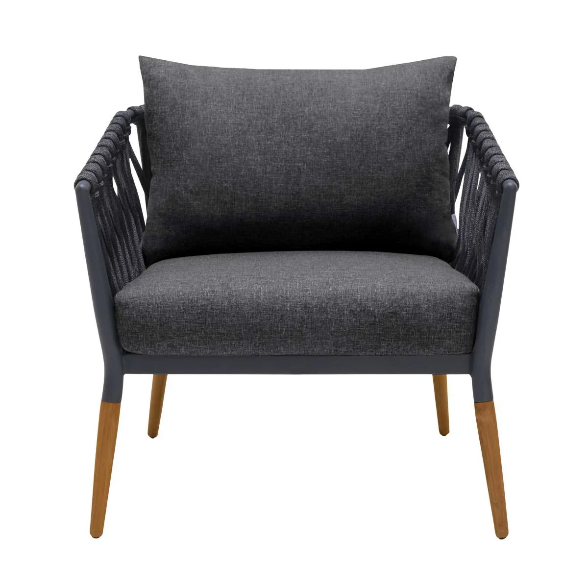 Ipanema Outdoor 4 Piece Rope and Teak Sofa Seating Set with Dark Grey Olefin By Armen Living - Image 5