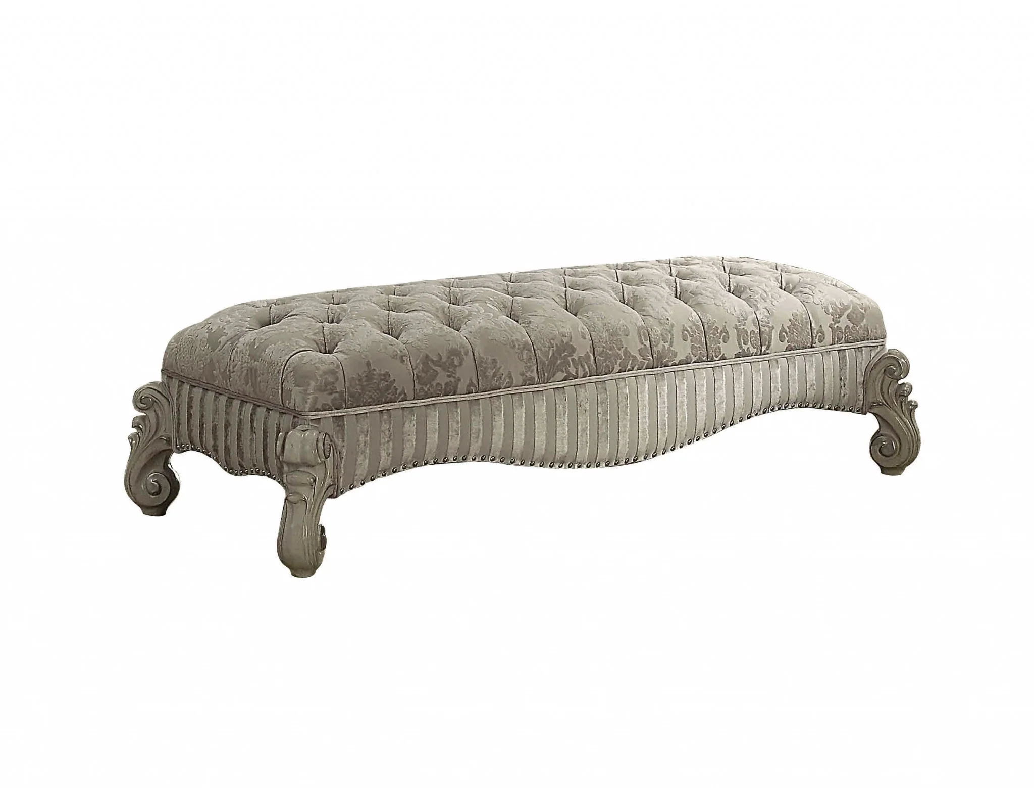 Ivory Fabric Bone White Upholstery Poly Resin Bench By Homeroots