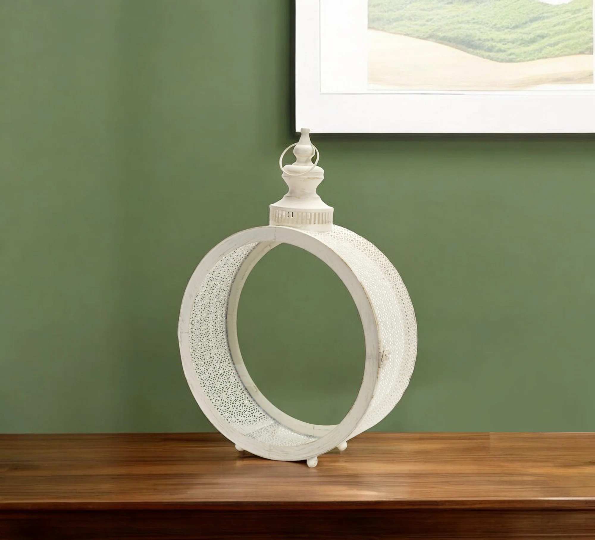 Ivory Glass and Metal Ornate Centerpiece Lantern Candle Holder By Homeroots