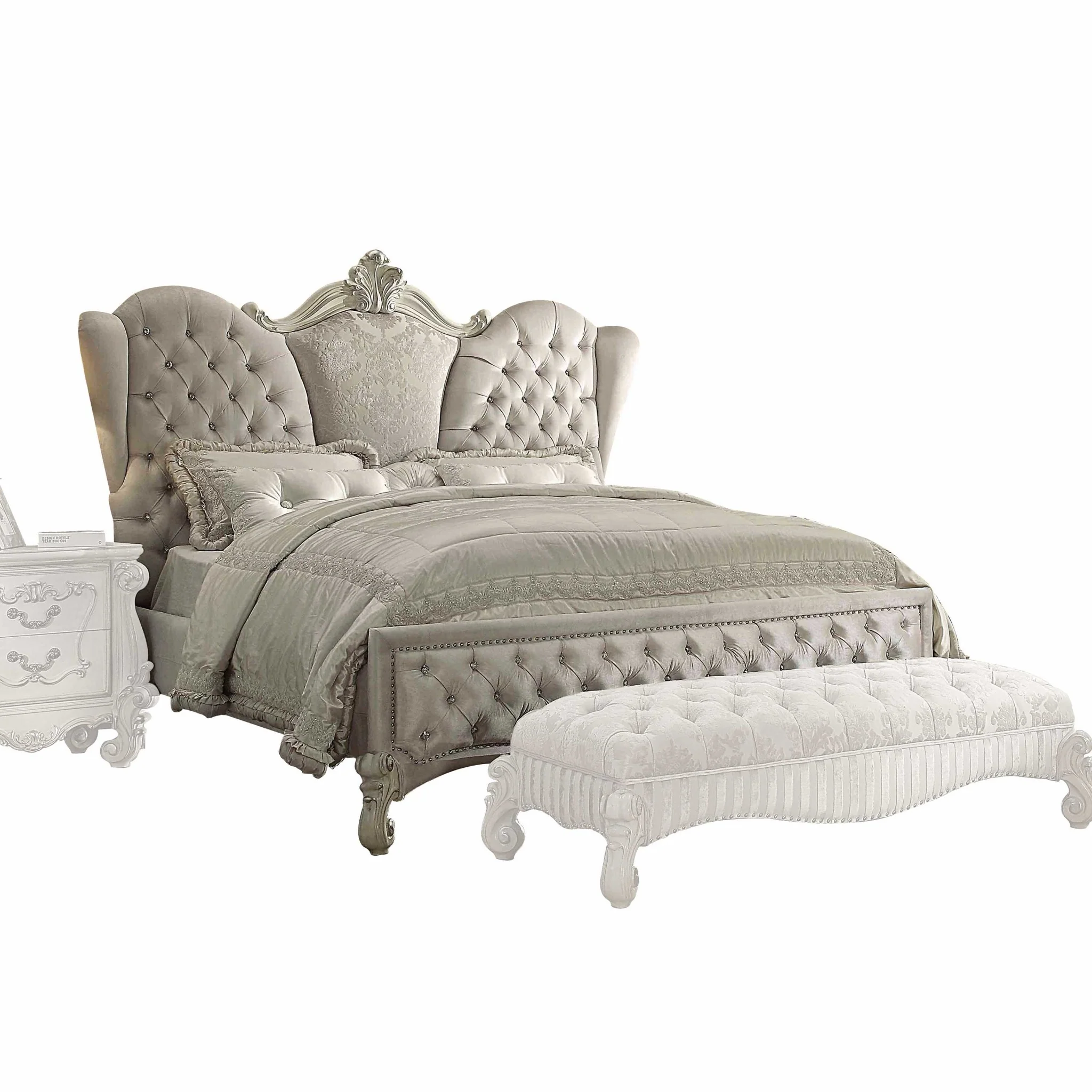 Ivory Velvet Bone White Upholstery Poly Resin California King Bed By Homeroots - Image 2