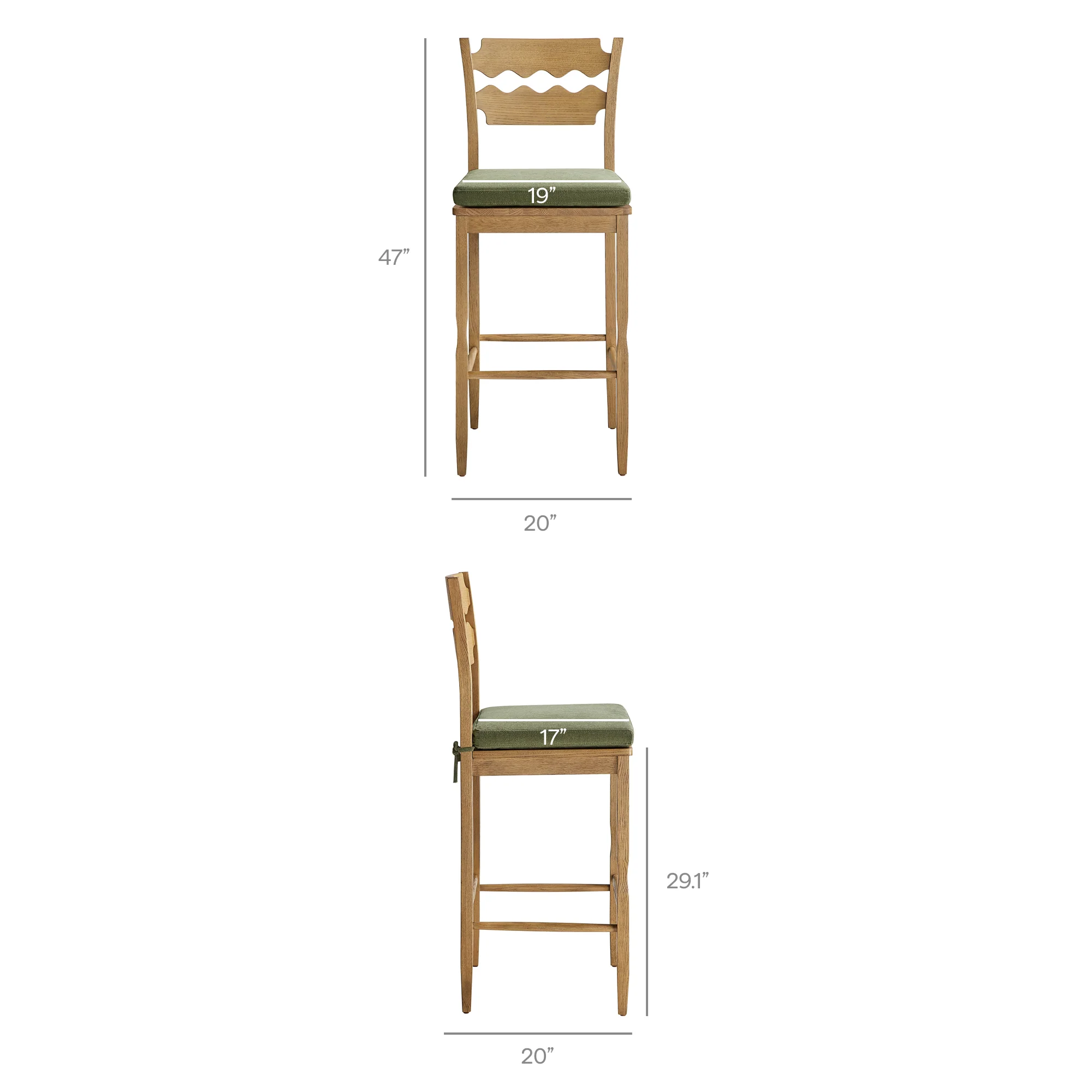 Jax Oak Wood Bar Stool With Wavy Razor Back and Cushion by Modway - Image 80