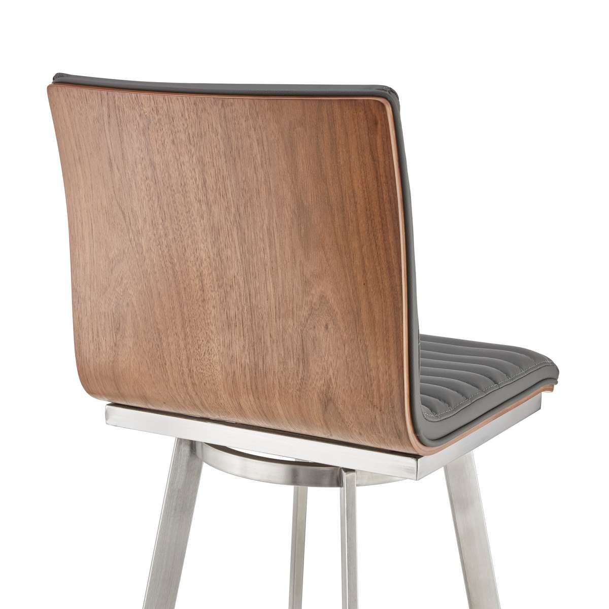 Jermaine 26" Counter Height Swivel Bar Stool in Brushed Stainless Steel Finish and Gray Faux Leather By Armen Living - Image 6